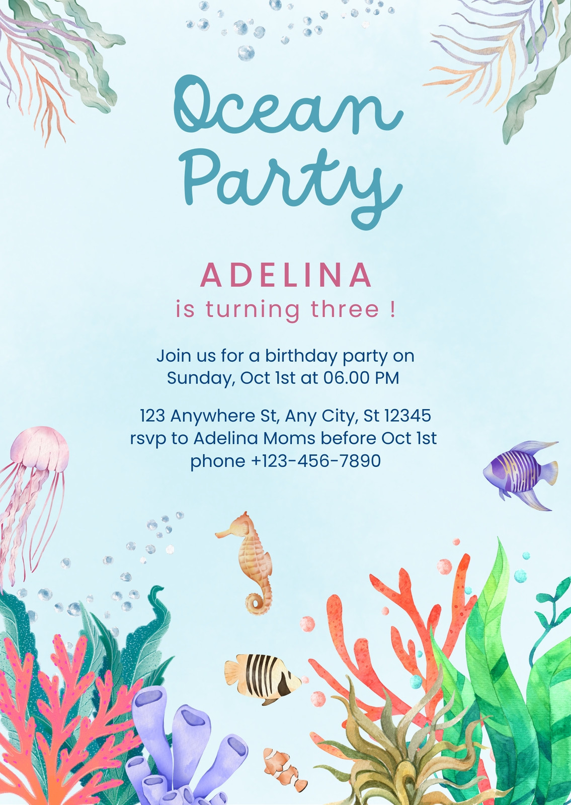 Fishing Birthday Party Invitations, Fish Ocean Sea