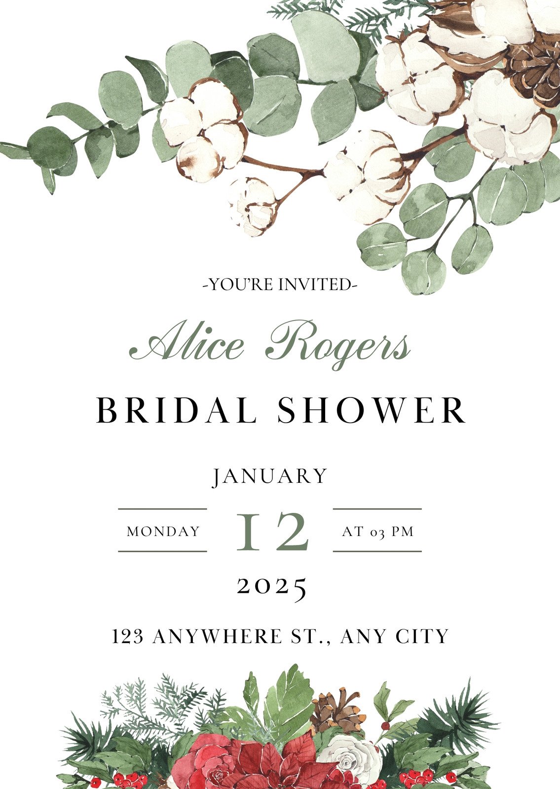 Floral Bridal Shower Blank Invitations With Envelopes, Floral, 20