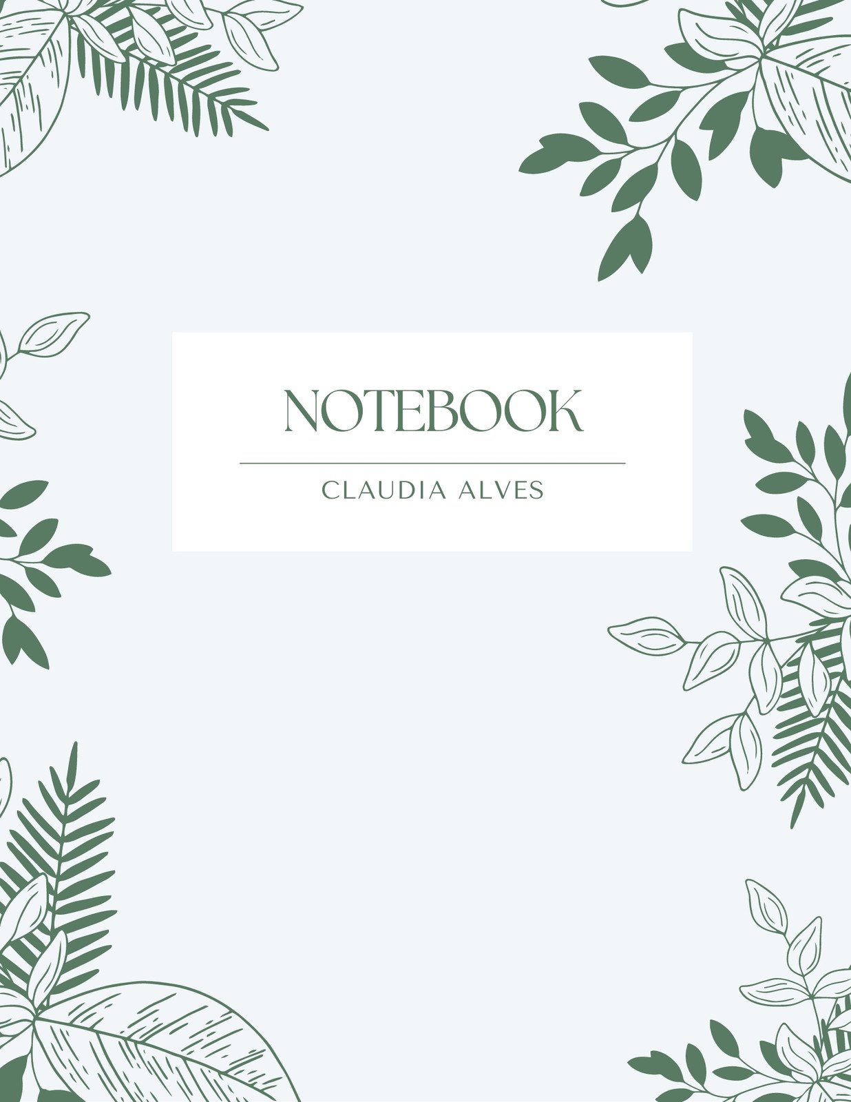 Green White Minimalist Leaves Cover Spiral Notebook 