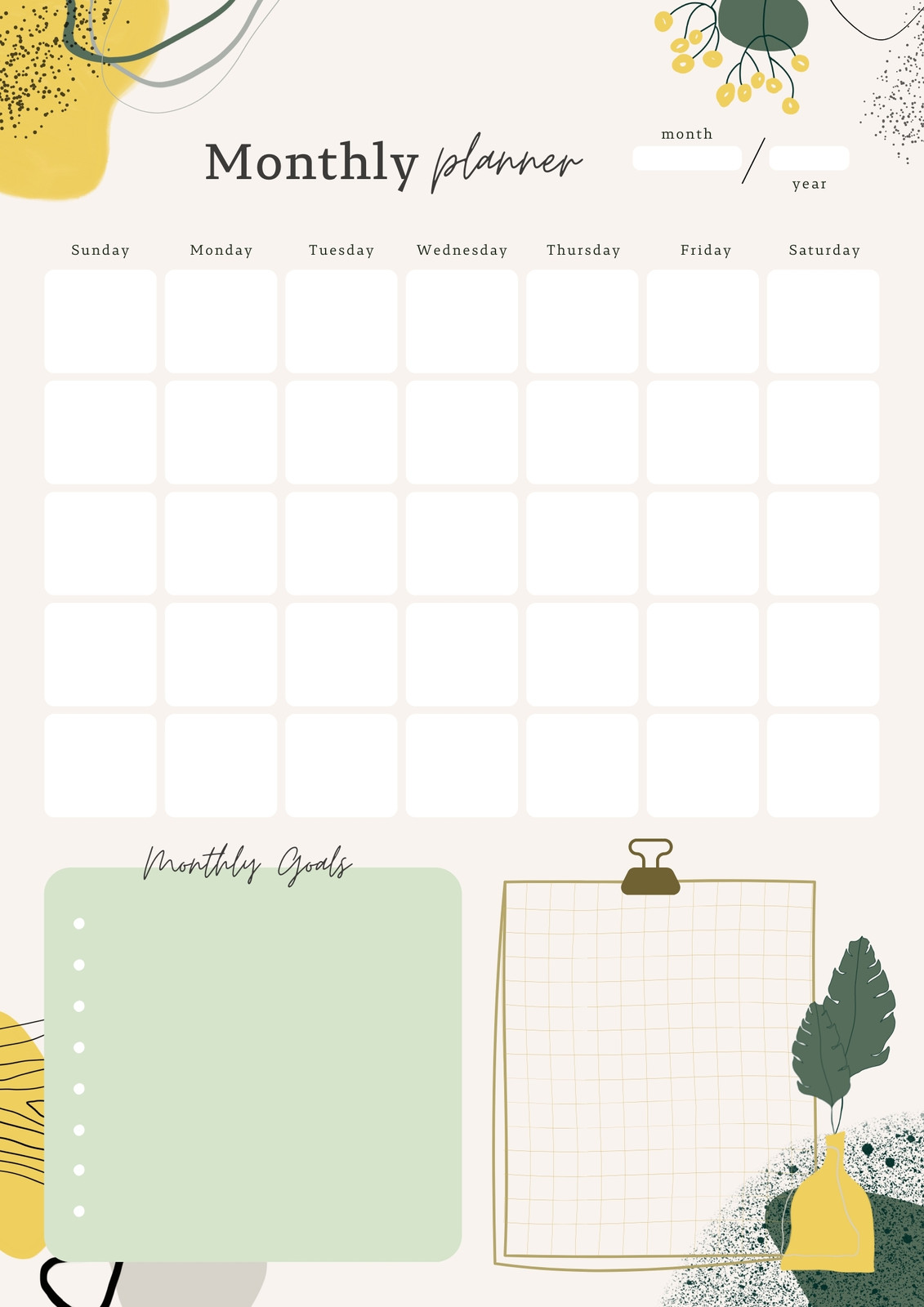Free Creative Abstract Bullet Journal General Planner template to
