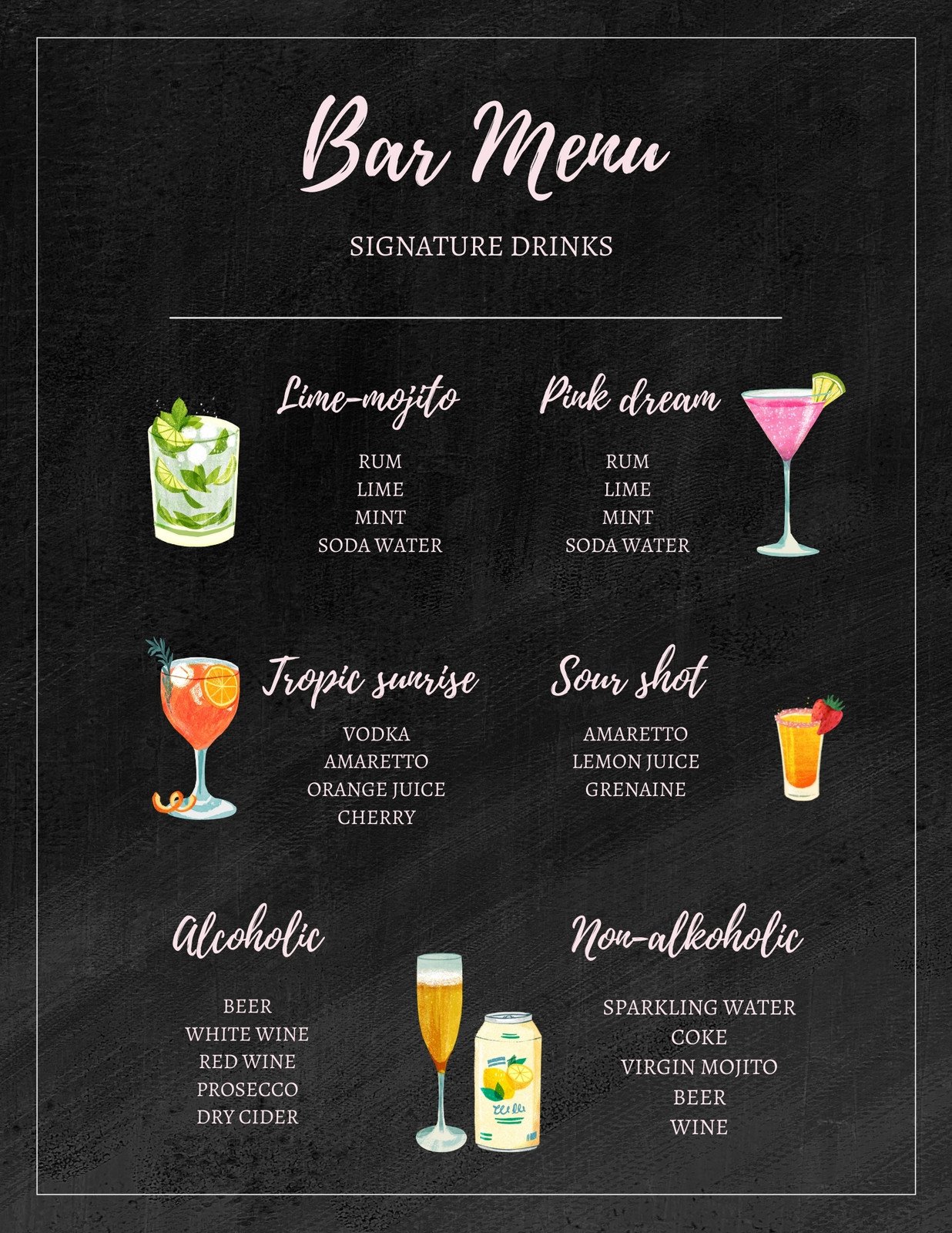 Free, printable custom drink menu templates | Canva
