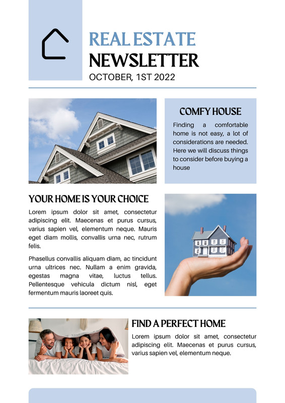 Free custom printable real estate newsletter templates Canva