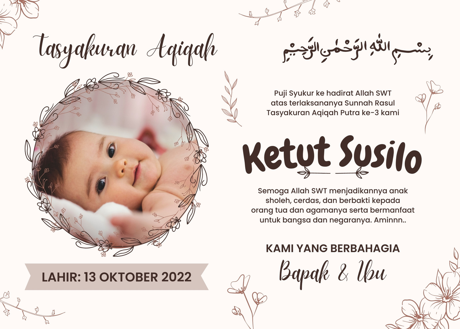 Undangan Tasyakuran Amp Aqiqah Template Kartu Kartu Bayi Kartu - Riset