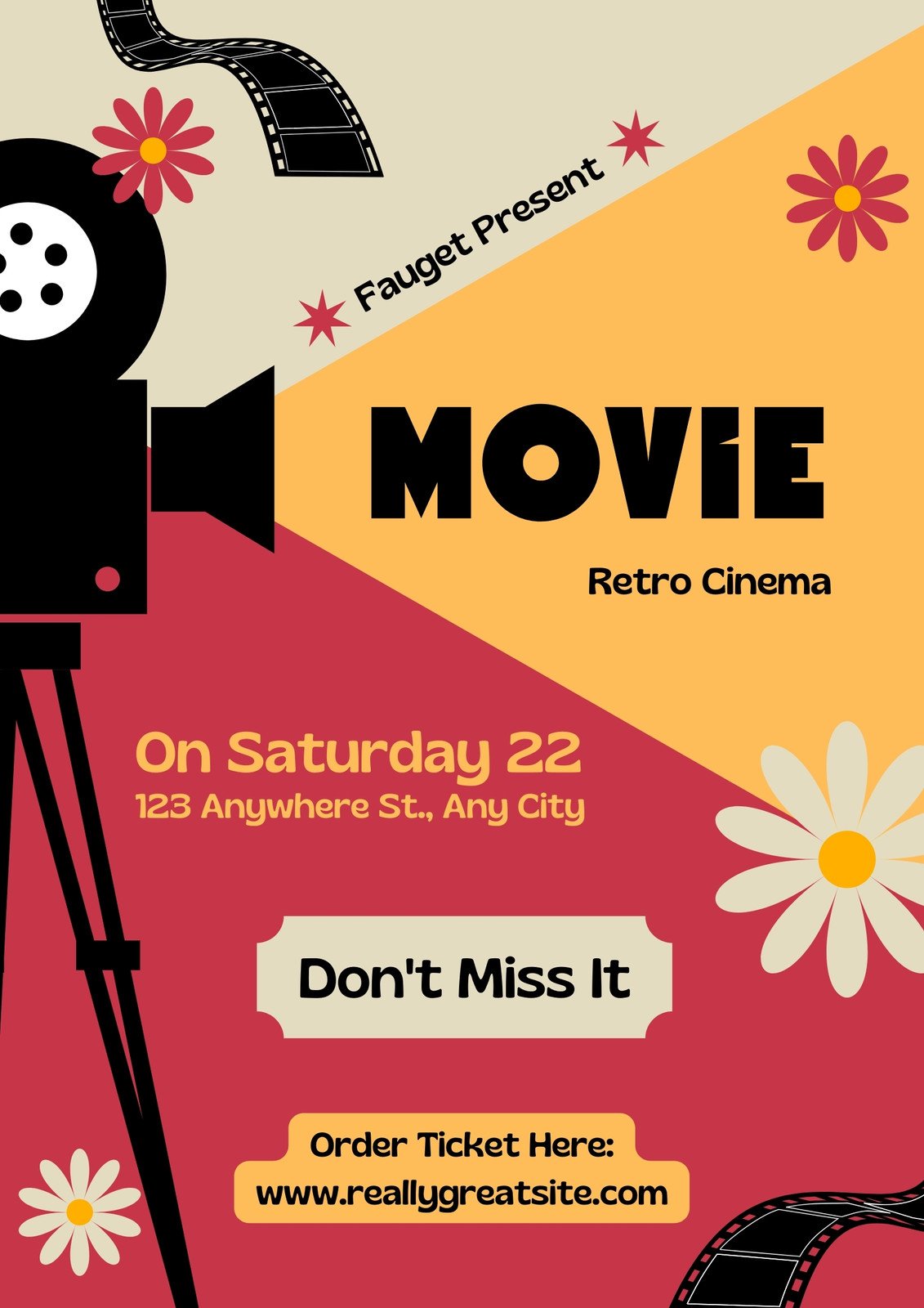 Red Yellow Creative Movie Retro Cinema Flyer