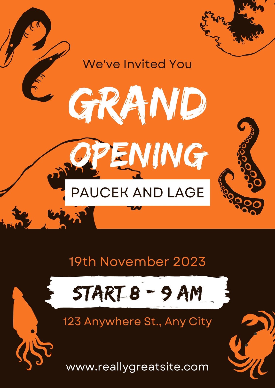 Orange Brown Illustration Grand Opening Restaurant Invitation