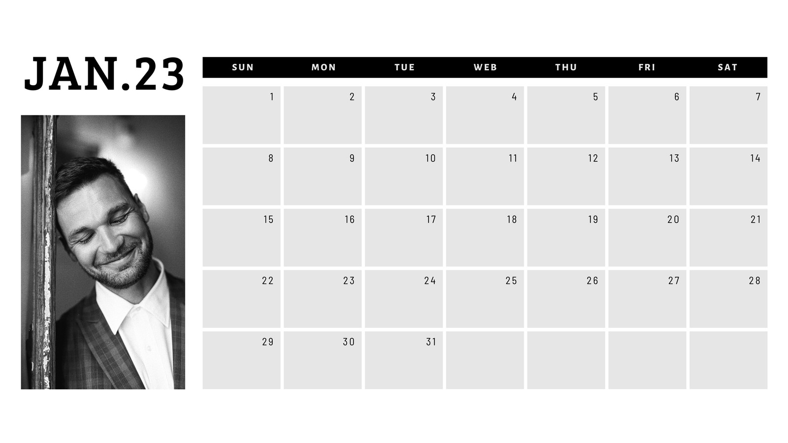 Black And White Simple Portrait Photography 2023 Calendar 