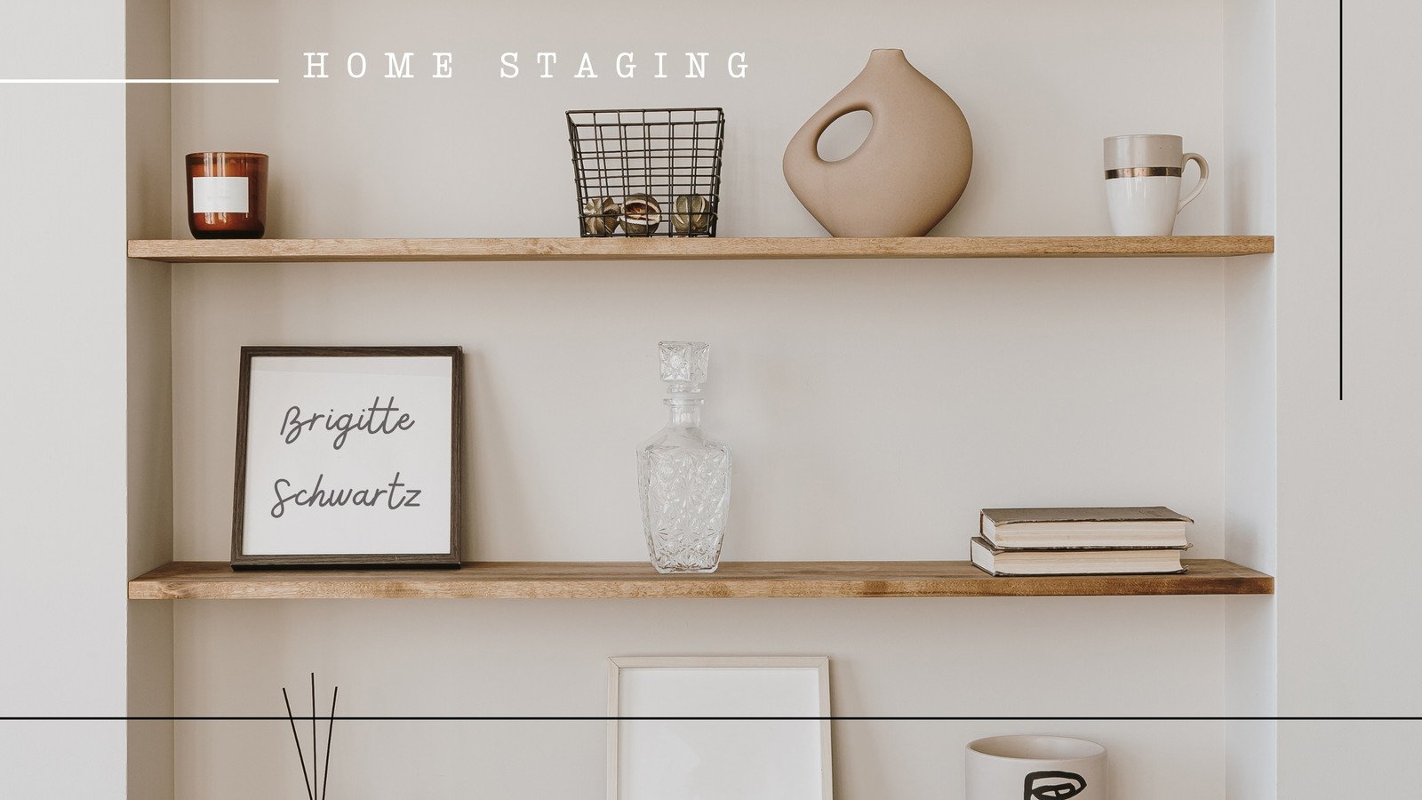 Beige Minimalist Book Shelf Home Staging  Zoom Virtual Background