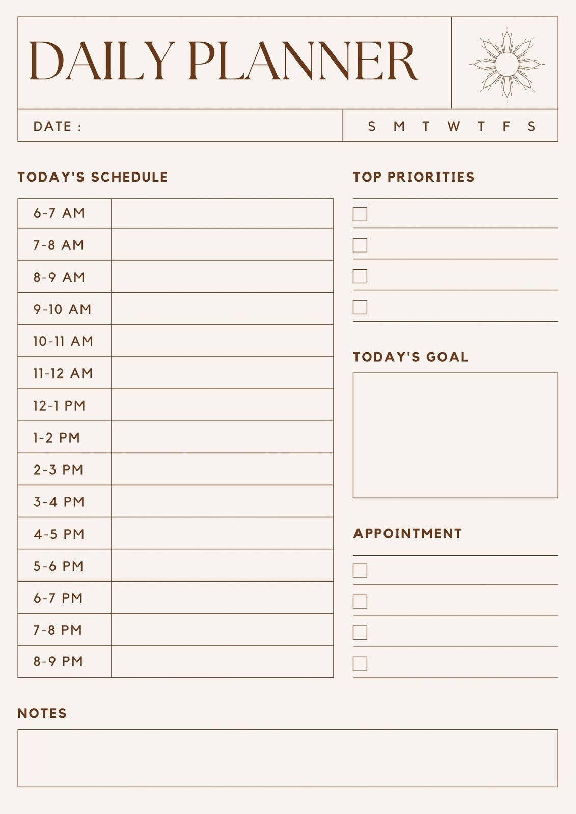 Beige Simple Minimalist Daily Planner