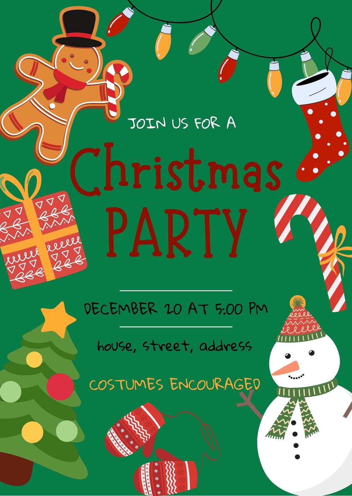 Green Red Yellow Funny Christmas Party Invitation