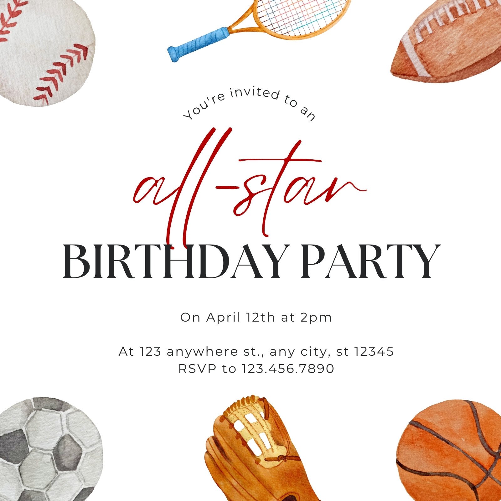 Atlanta Braves Ticket Style Sports Birthday Invitations Canv