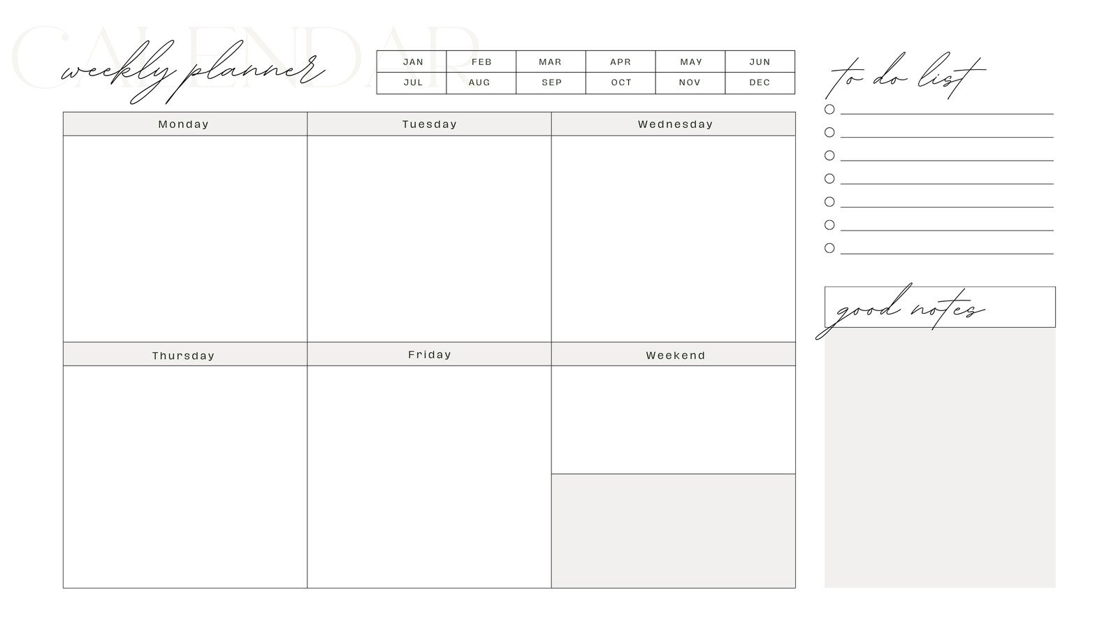 White Beige Minimalist Classy Customizable Weekly Calendar