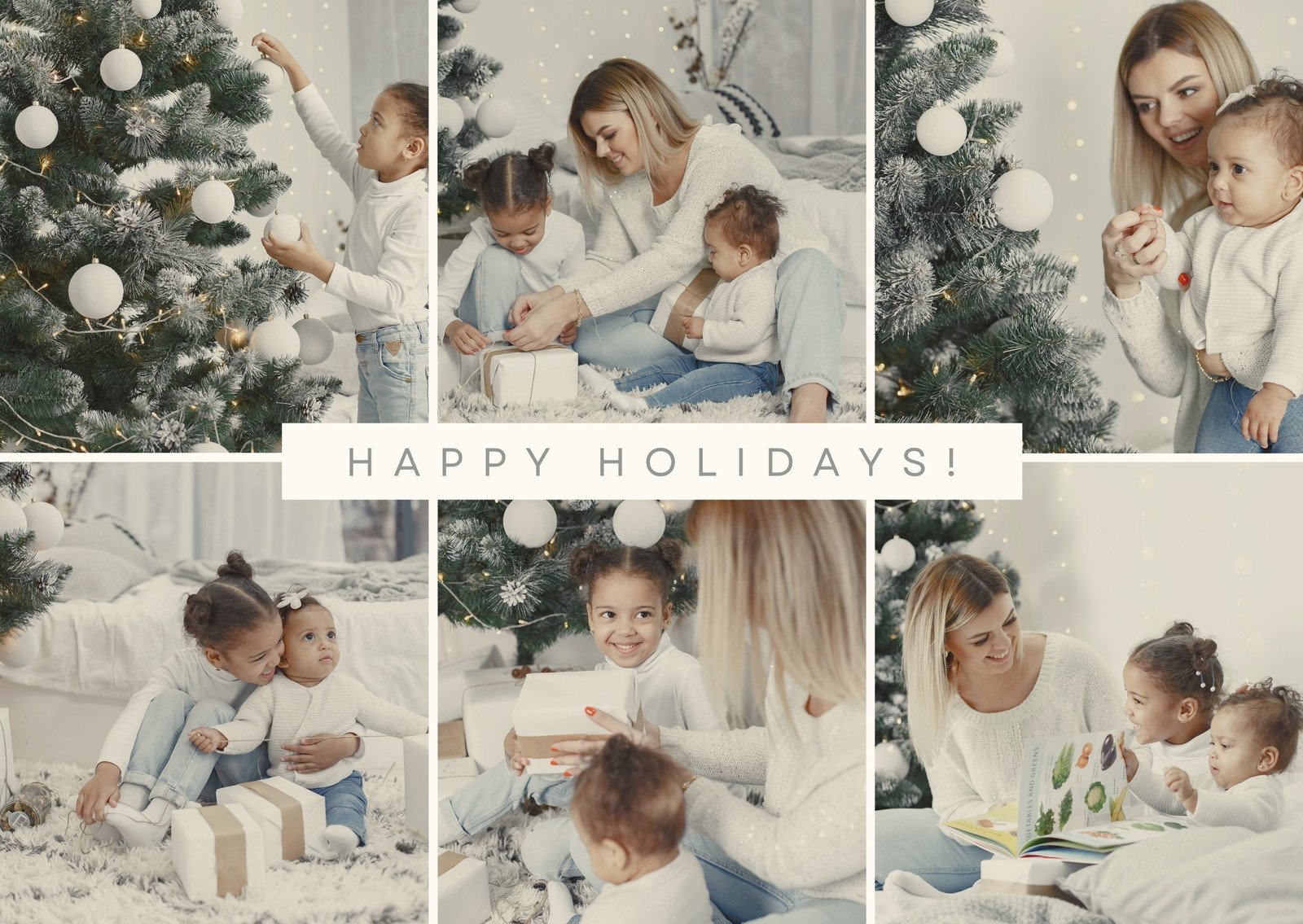 Natural Pastel Happy Holidays Christmas Photo Collage Card