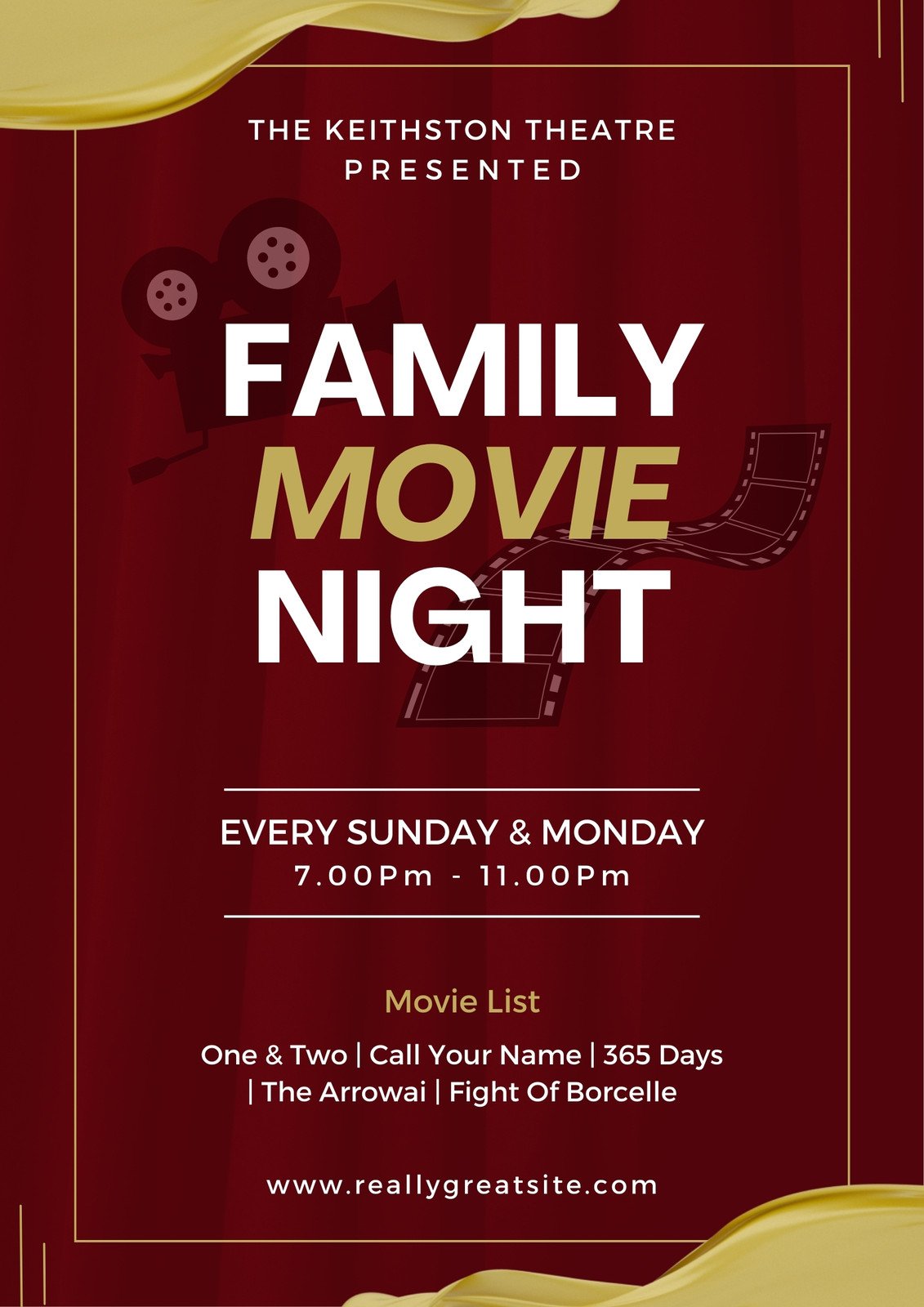 Maroon Modern Family Movie Night Poster