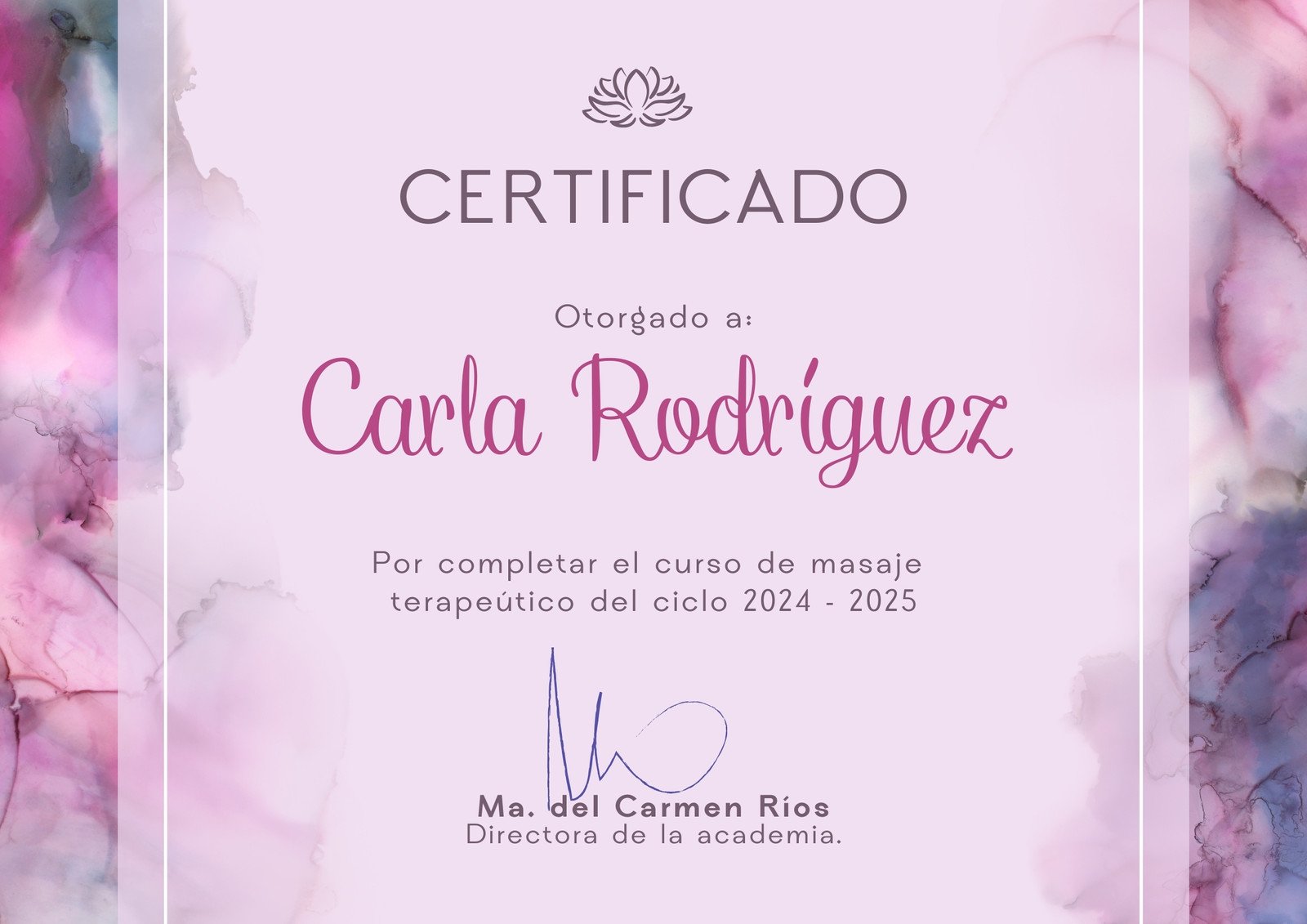 Certificado de curso femenino violeta