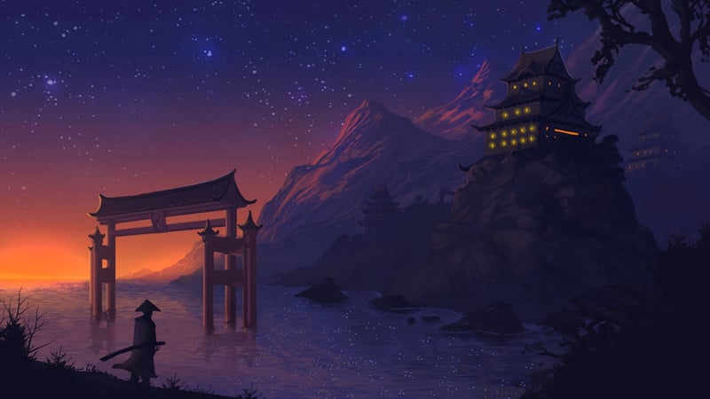 Anime landscape, mountains, scenic, clouds, stars, stream, Anime, HD  wallpaper | Peakpx