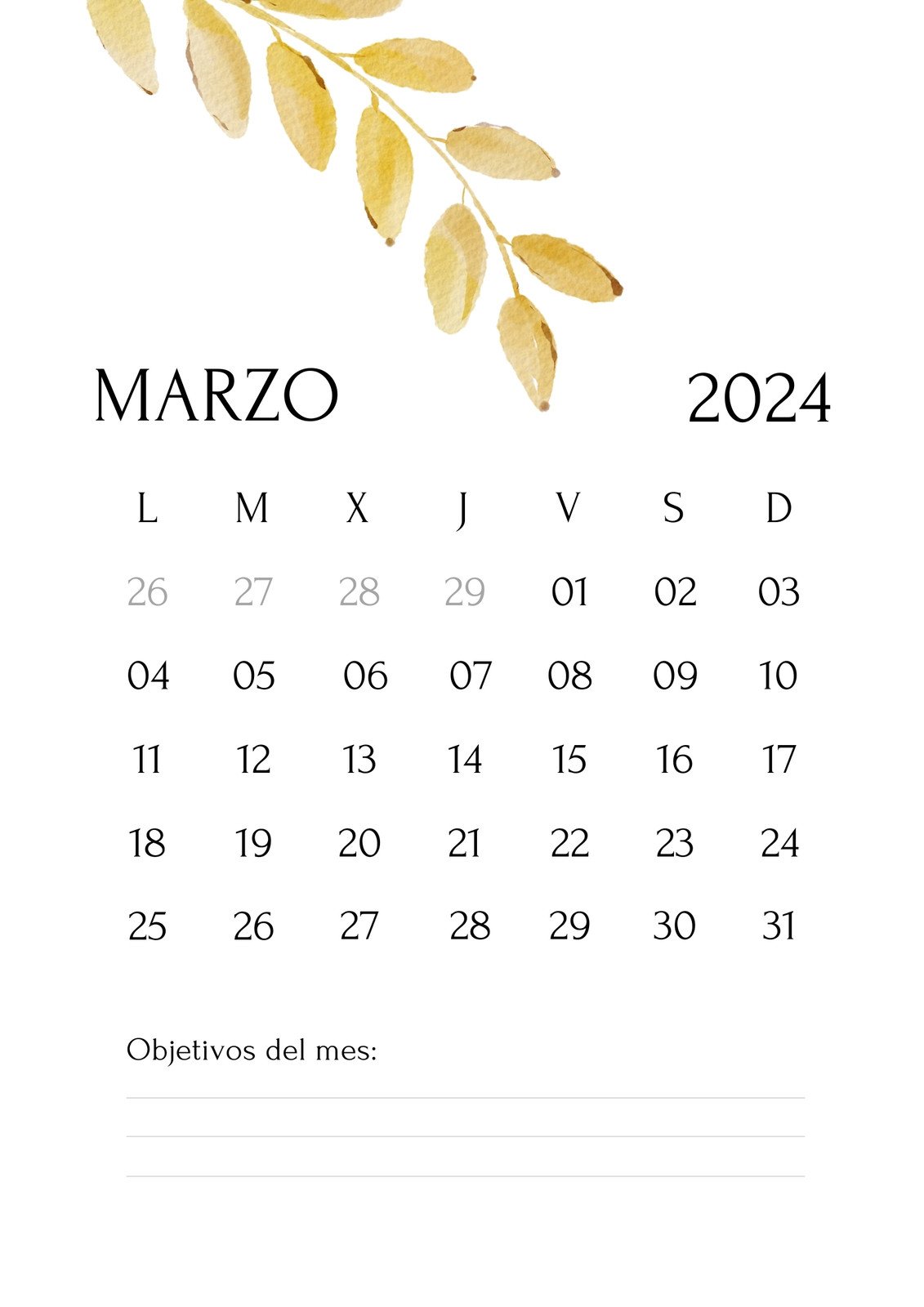 marzo de 2024 calendario gratis