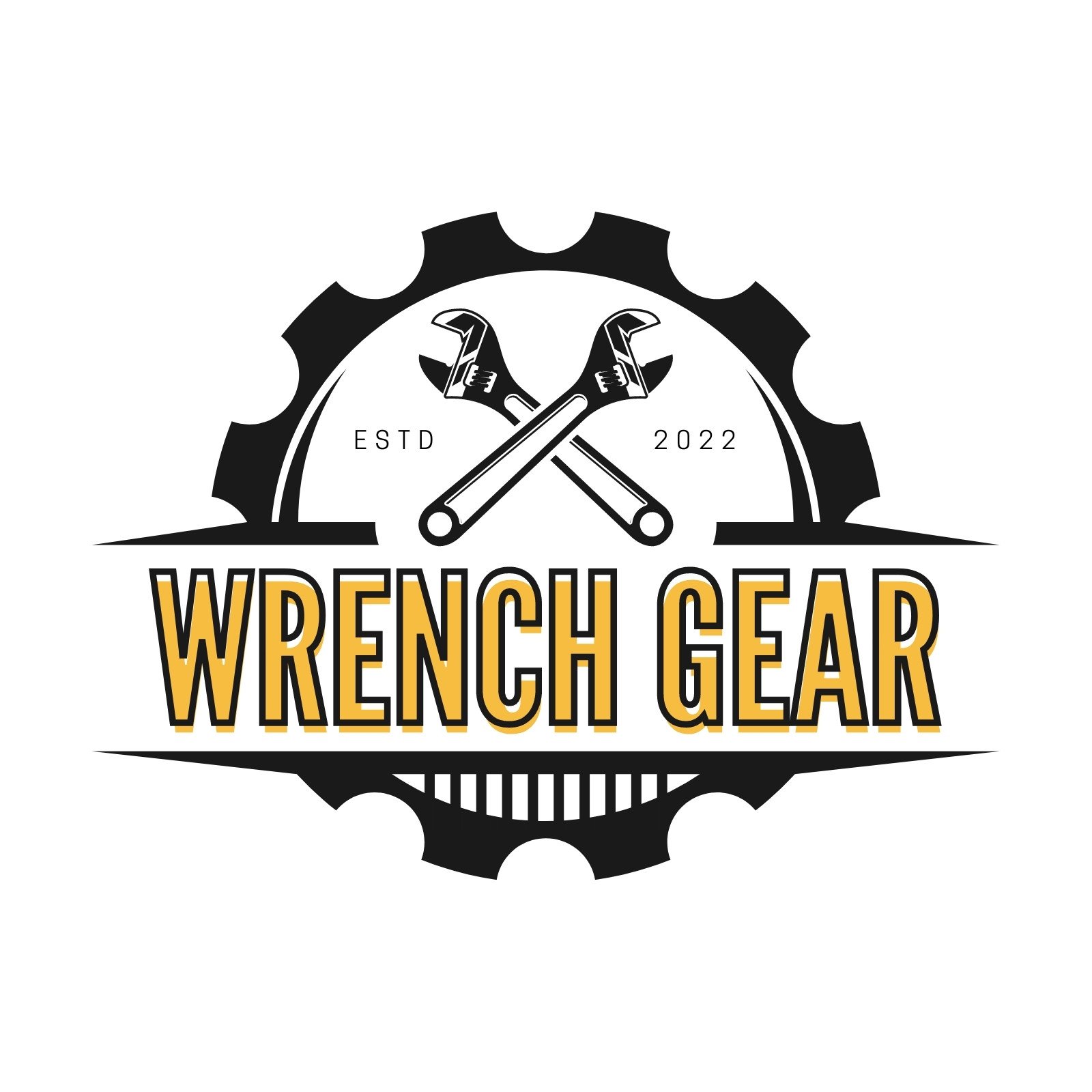 Black Yellow Minimalist Wrench Gear Logo 