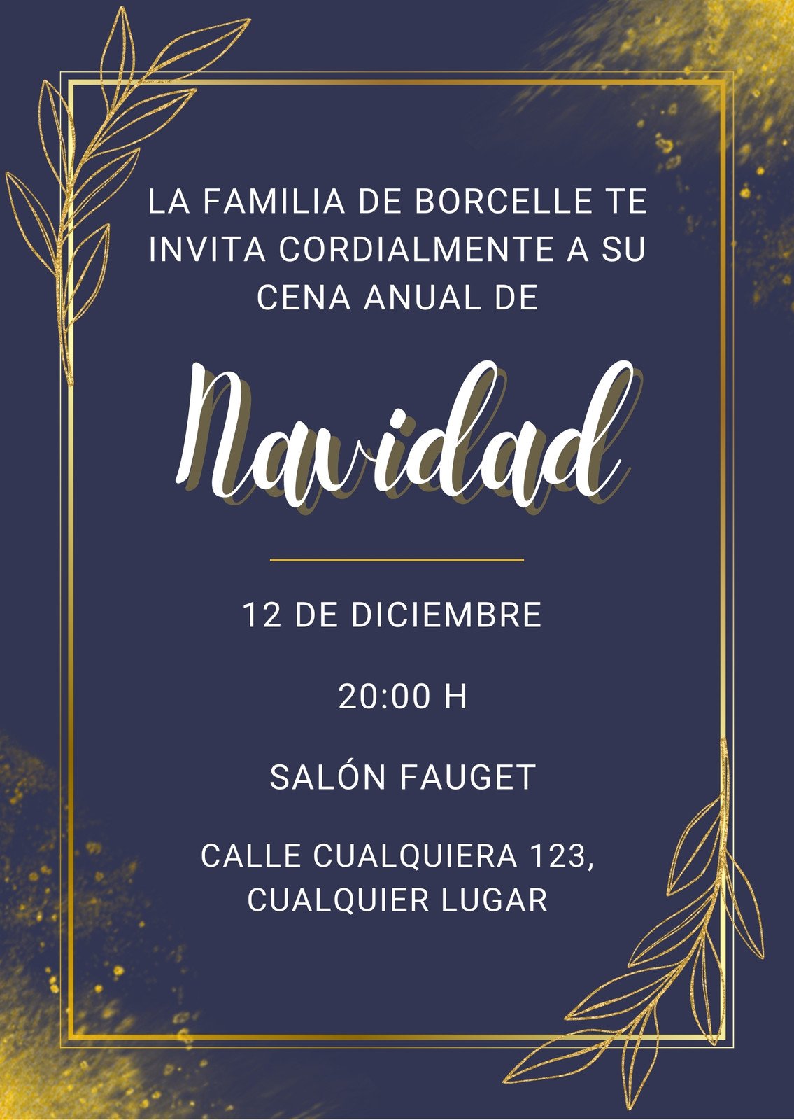 Invitacion Tarjeta Cena Empresa Navidad Elegante Dorado