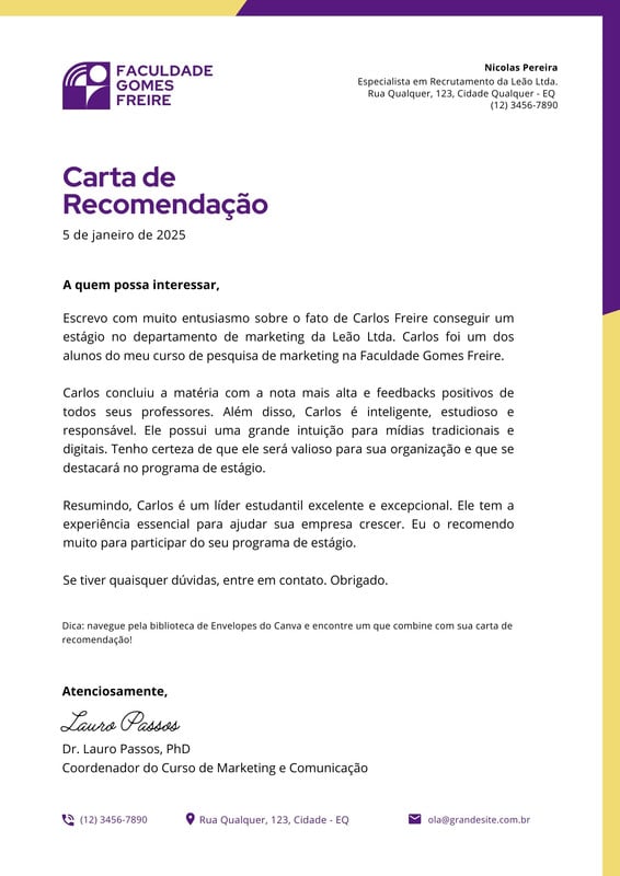 Modelos Gratuitos De Carta De Recomendação Para Impressão Canva 4687