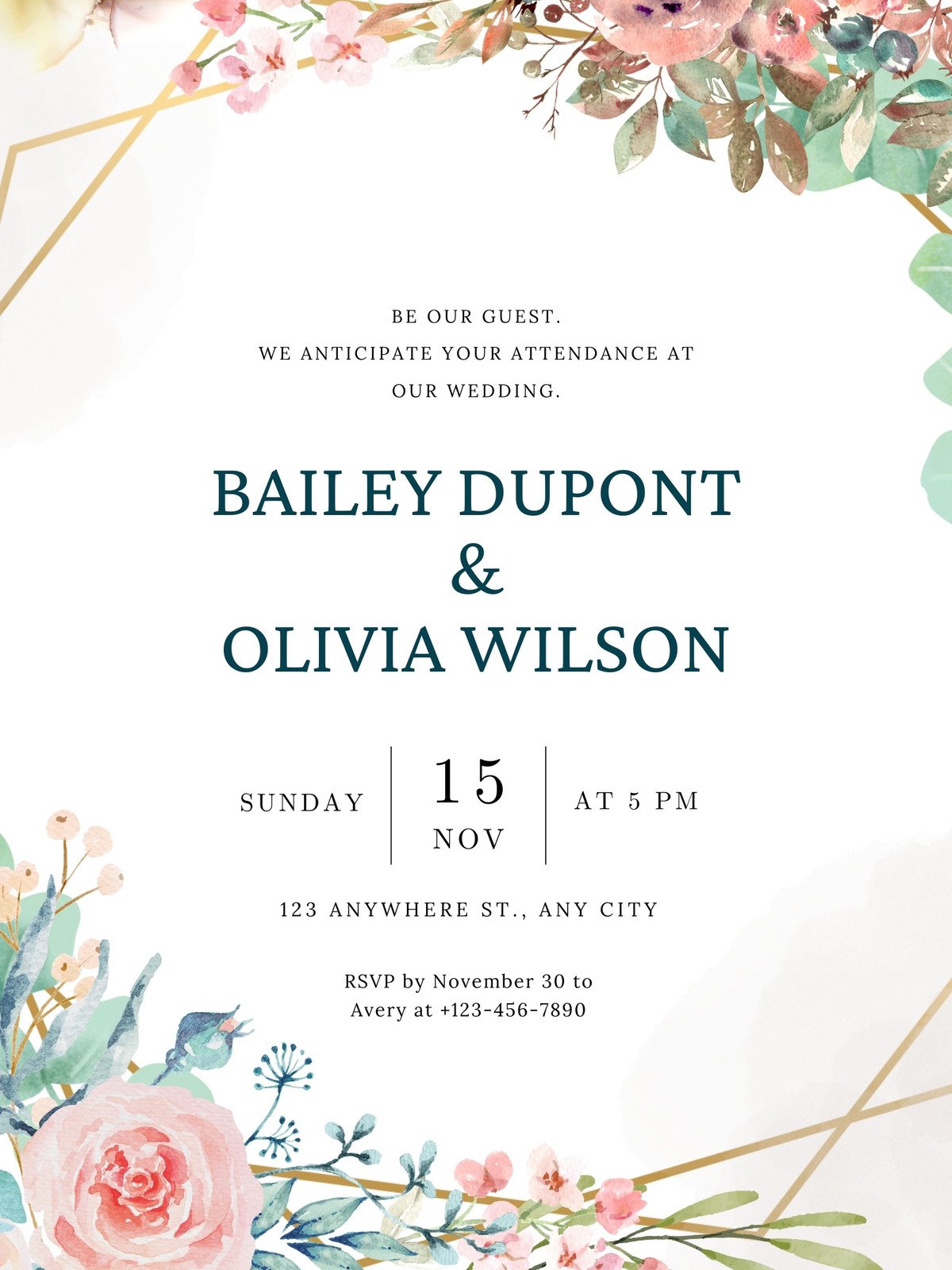 Wedding Invitation With Floral Monogram Stock Illustration