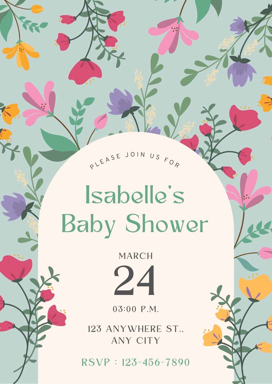 Green Floral Baby Shower Invitation