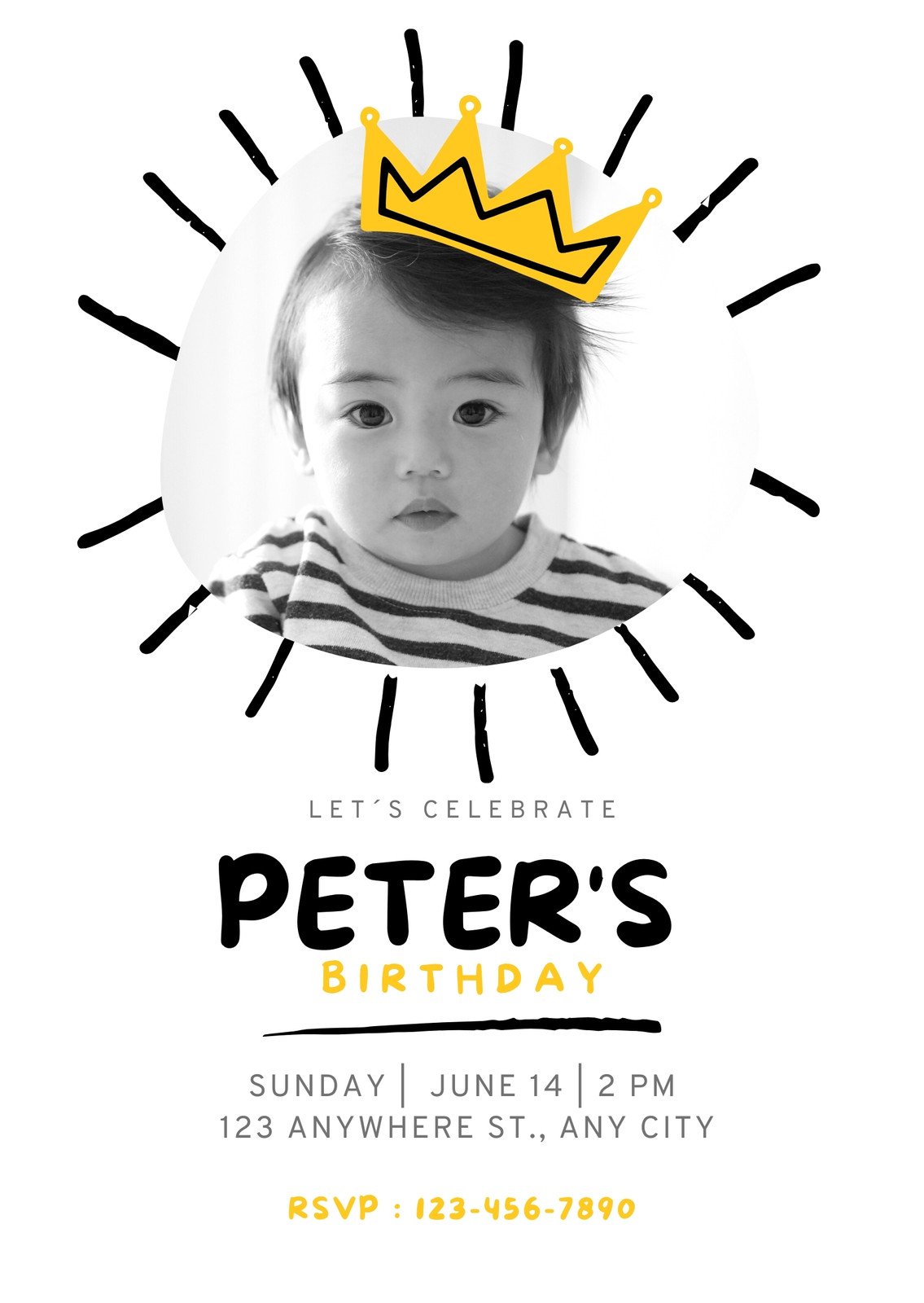 Black and White Cute Birthday Party Invitation