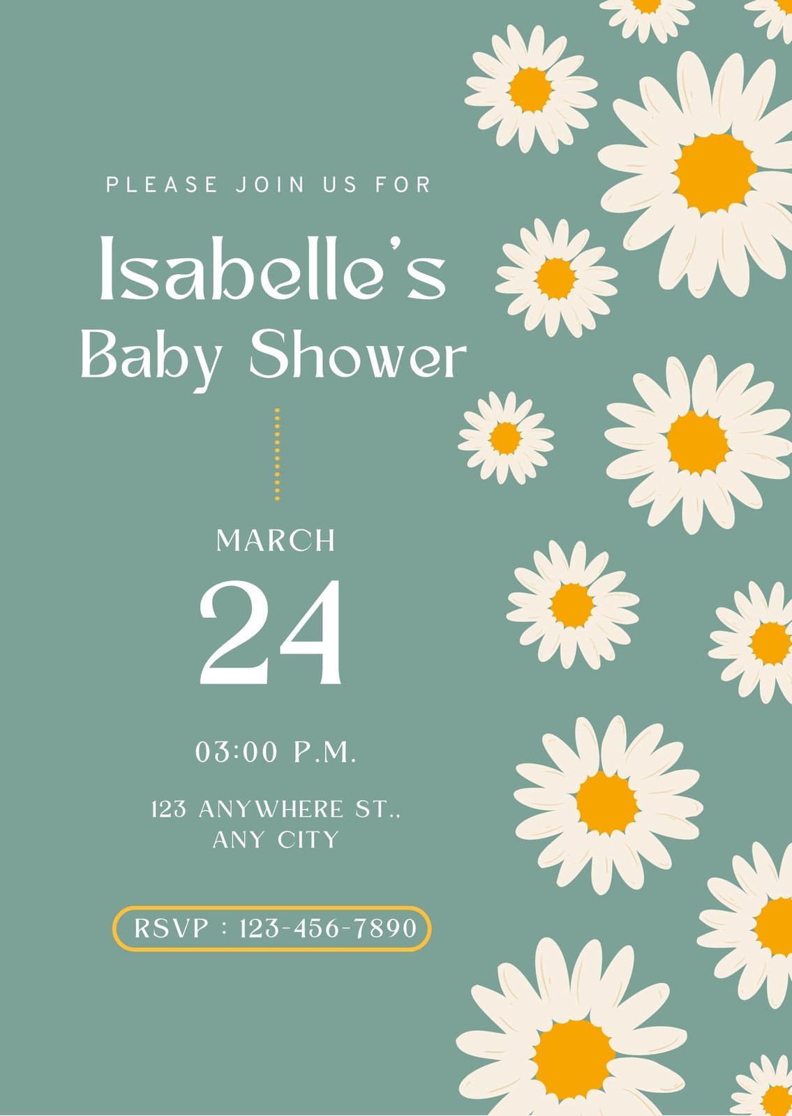 Green and White Floral Baby Shower Invitation
