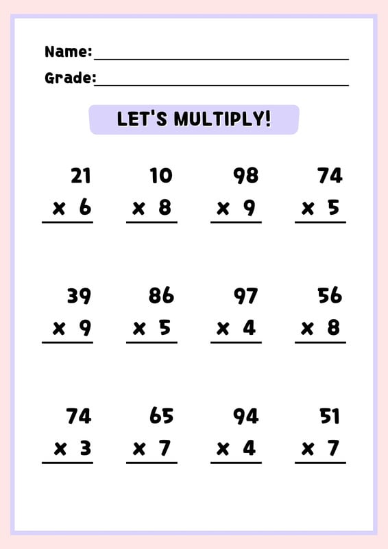 printable double digit multiplication worksheets
