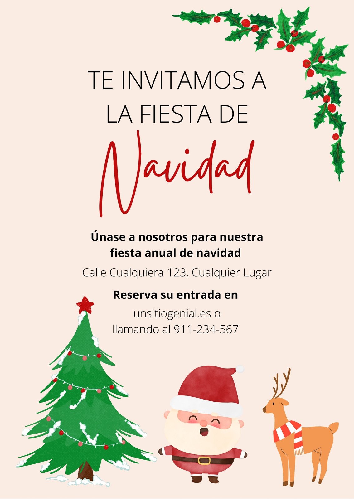 Invitación Vertical Fiesta De Navidad Festivo Verde Rojo