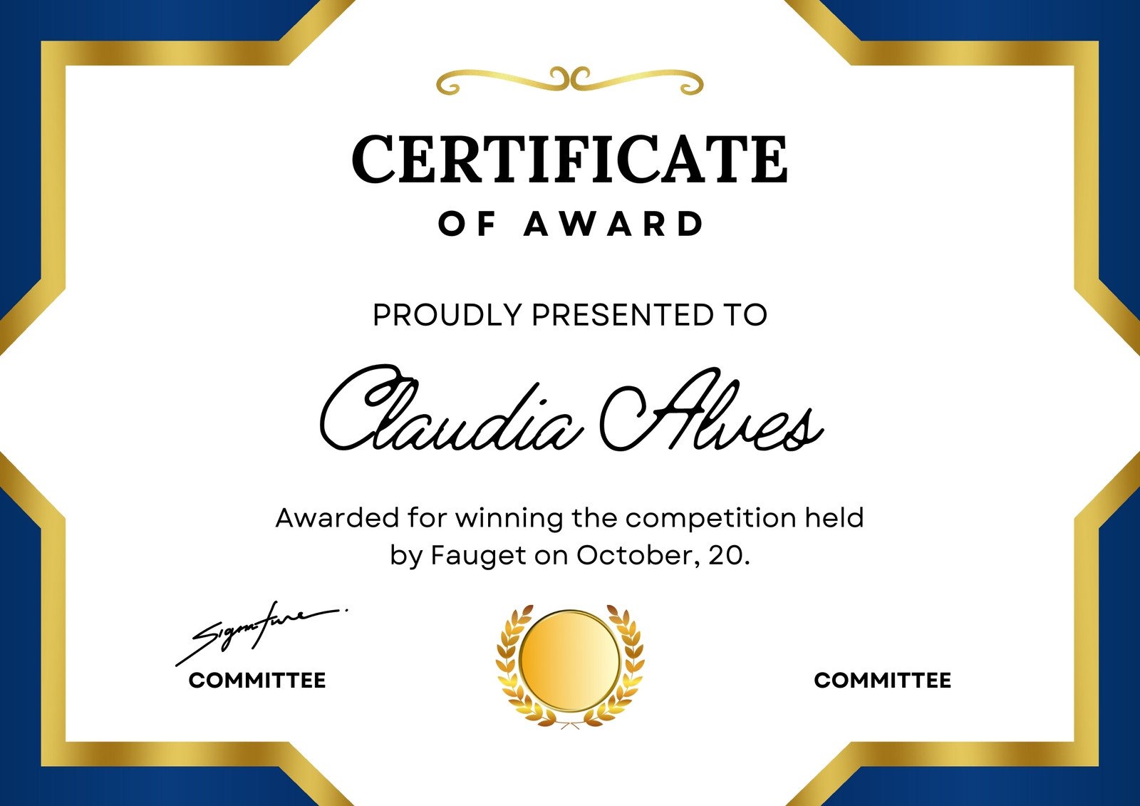 Blue Gold Simple Award Certificate