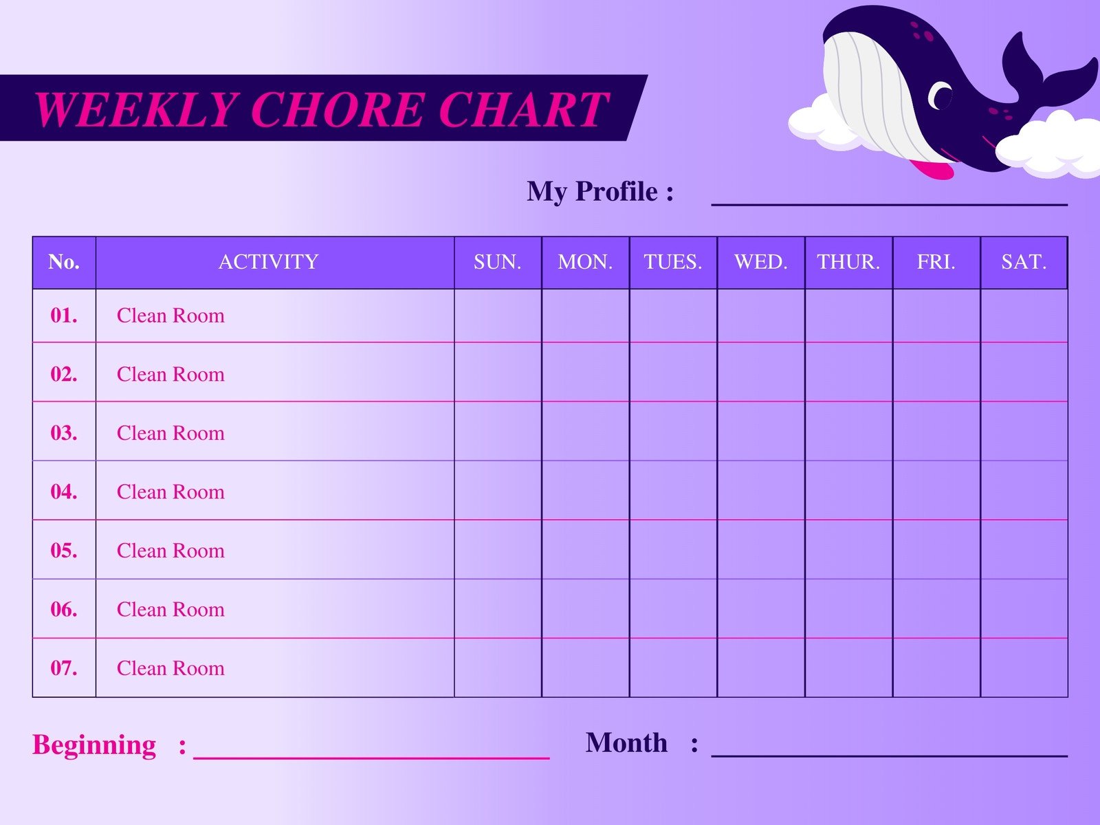 Free Weekly Chore Chart Printable