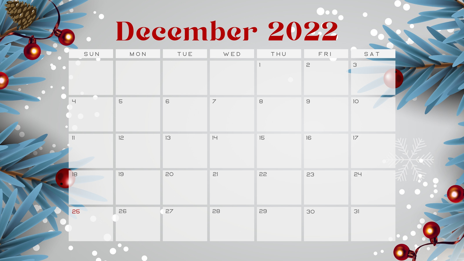 Blue Red Gray Elegant December 2022 Monthly Calendar