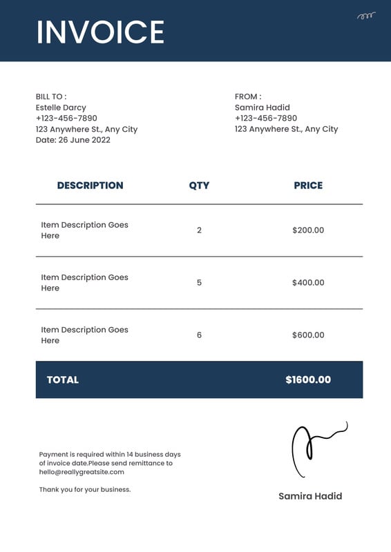 Free contractor invoice templates to edit and print | Canva