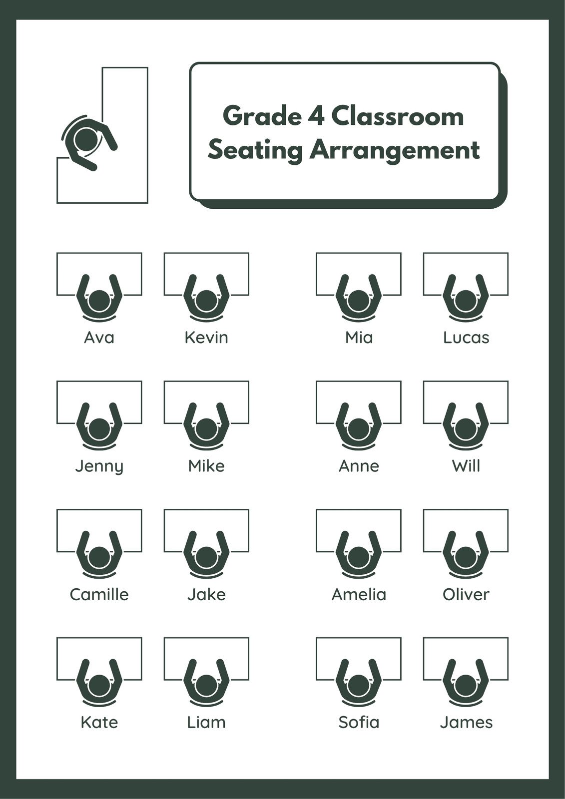 Green Illustrative Classroom Seating Chart