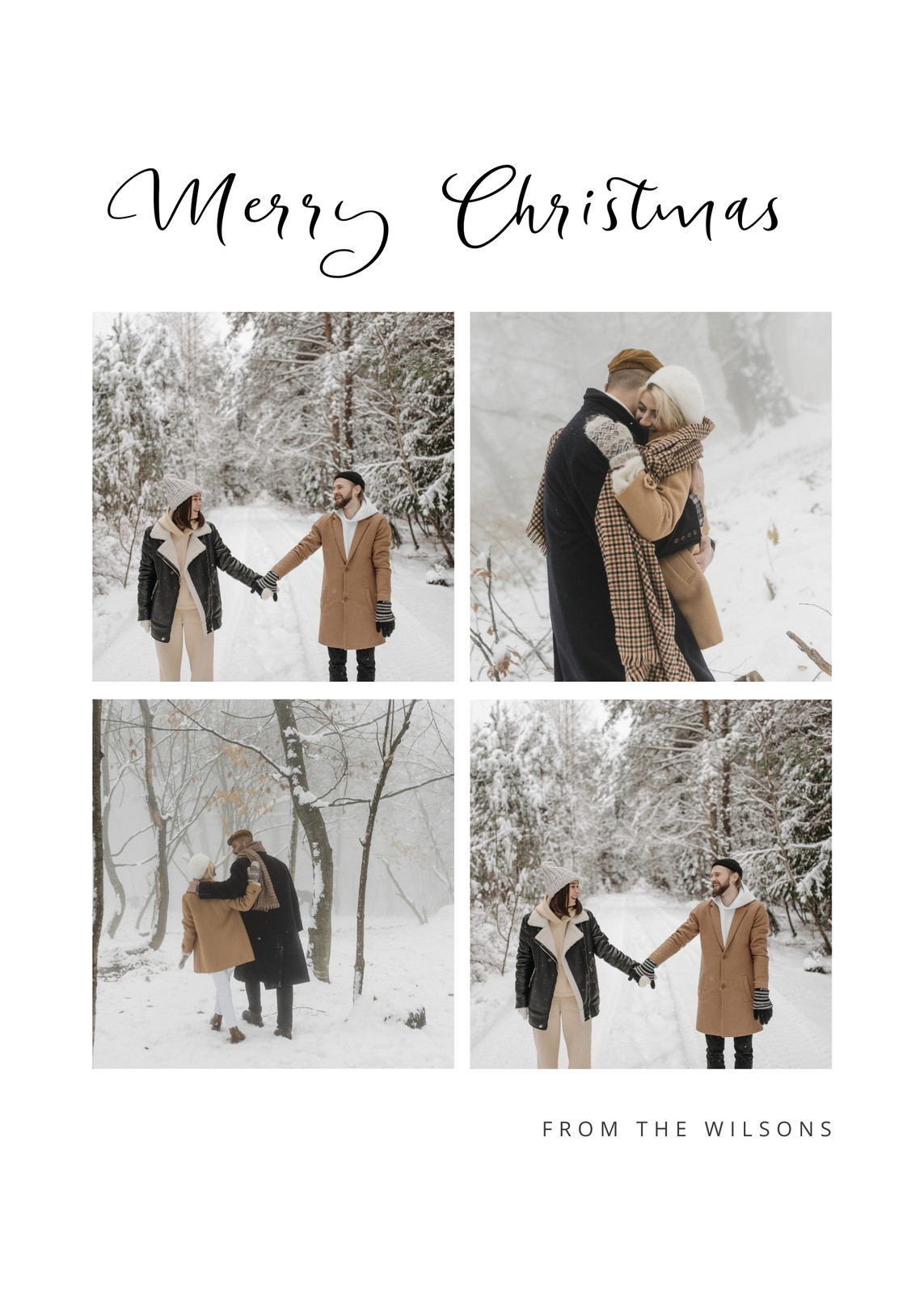 White Simple Calligraphy Photo Collage Christmas Card