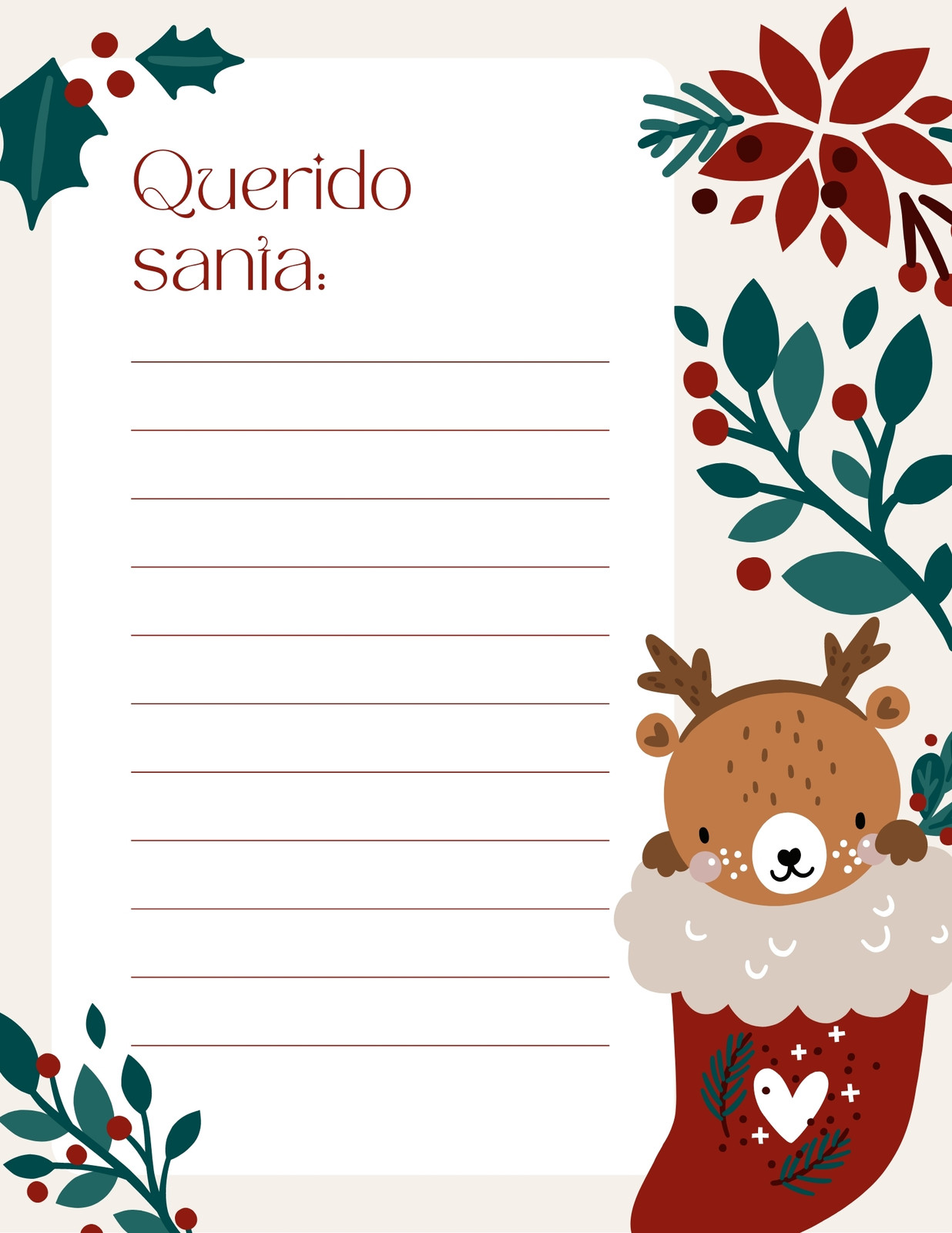 Carta Santa Claus Ilustrada Rojo y Verde