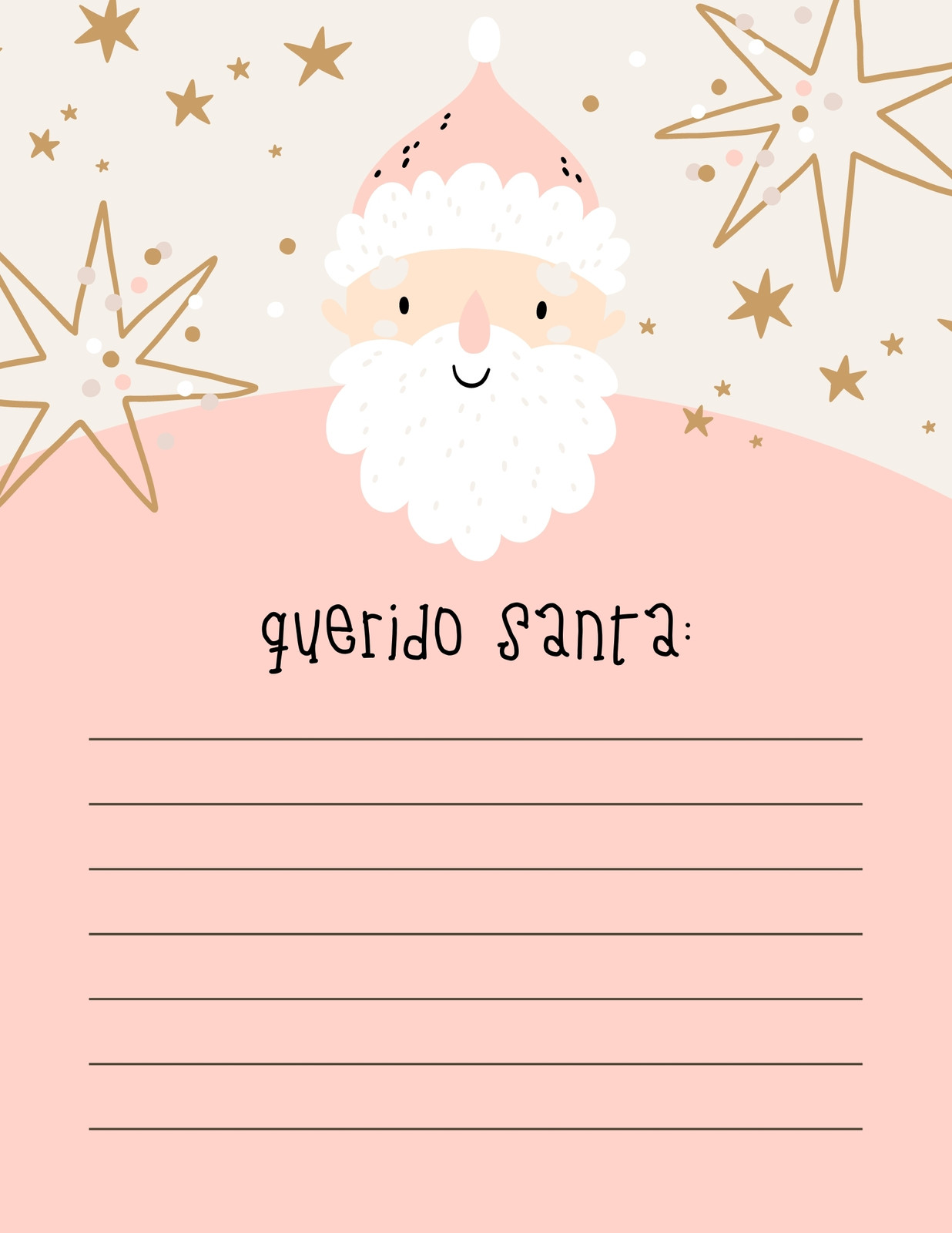 Carta Santa Claus Bonito Rosa Pastel y Dorado