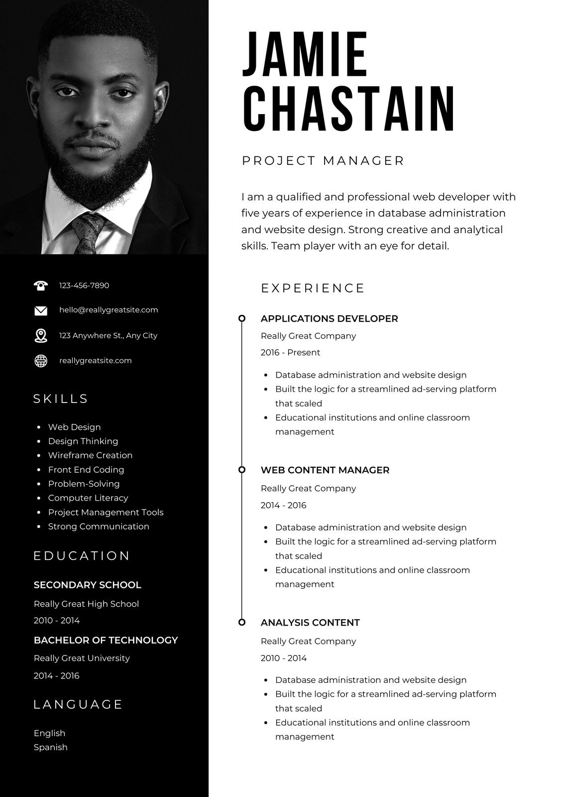 White Black Elegant Modern Corporate CV Resume