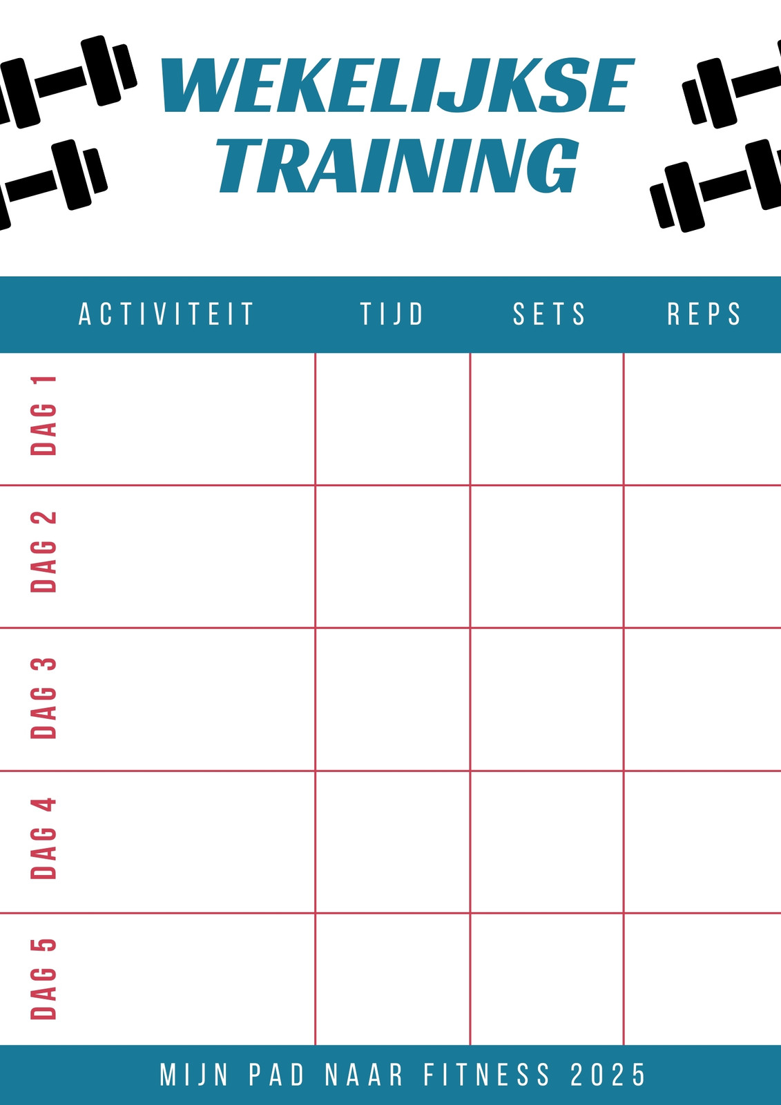 Gratis, Aangepaste Printbare Trainingsschema Online | Canva