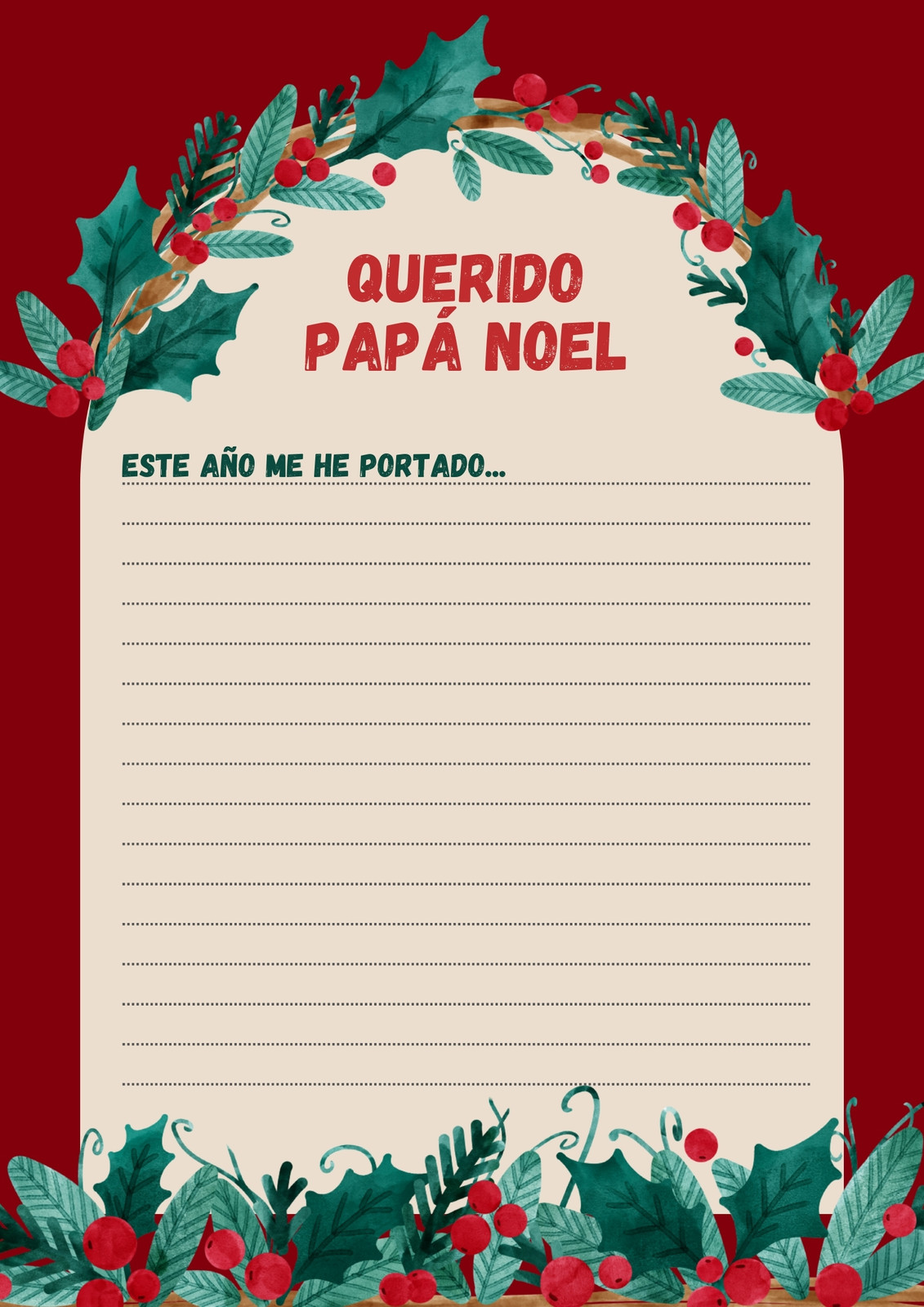 Documento A4 Carta para Papá Noel simple rojo