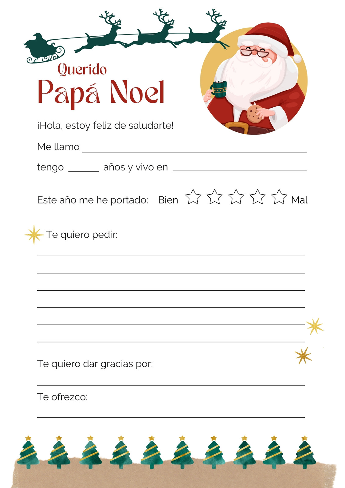 Carta a Papá Noel Formulario para Completar Infantil Rojo y Verde
