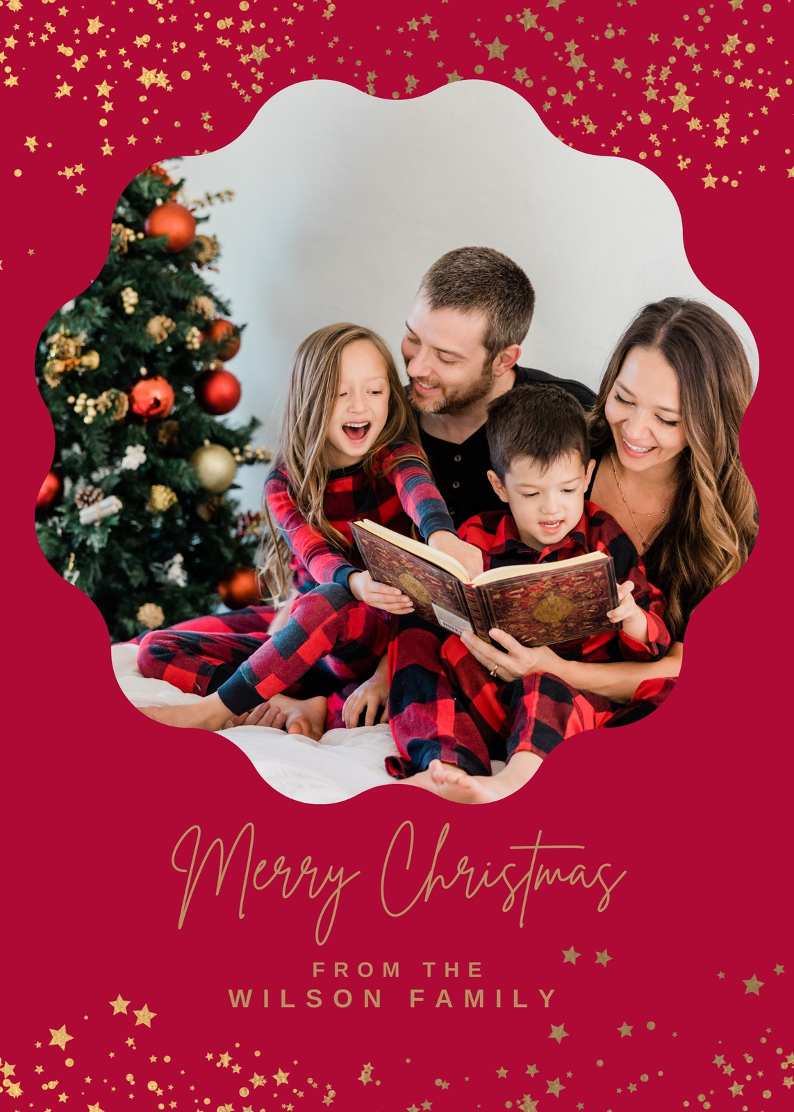 Red and Gold Luxury Christmas Family Photo Card
