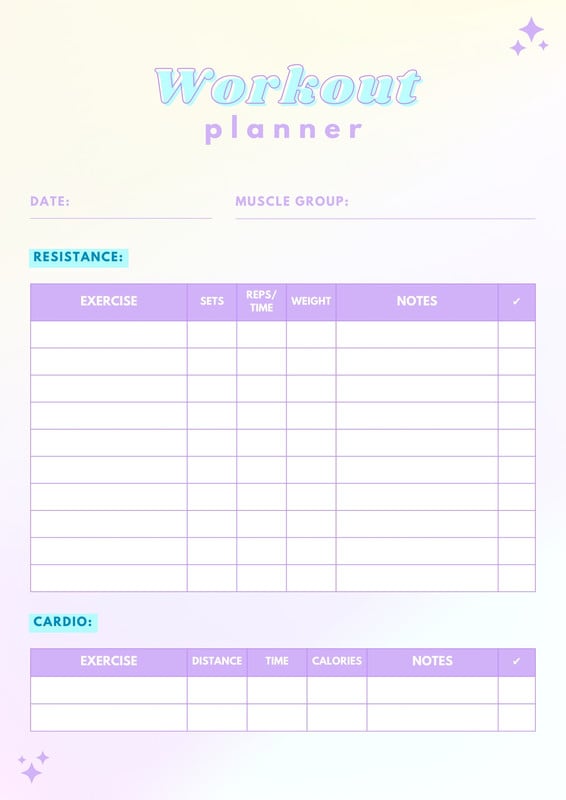 workout journal template excel