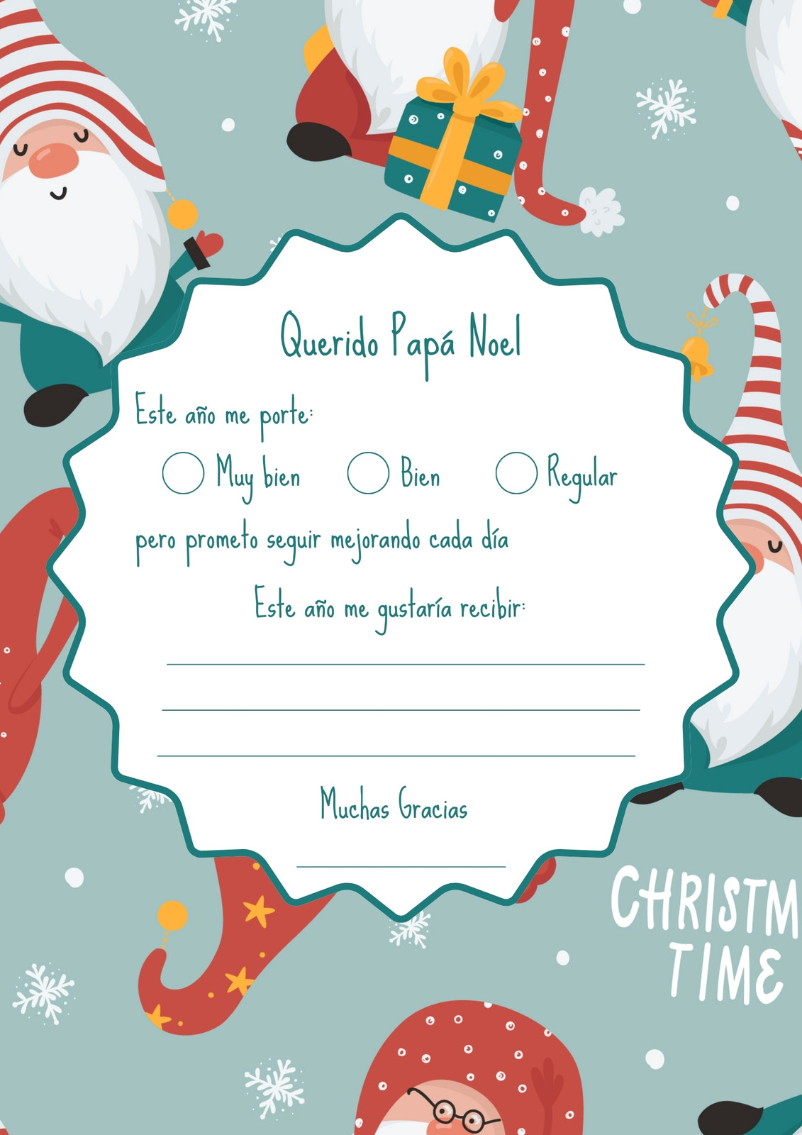 Carta a Papá Noel Duendes ilustrado verde