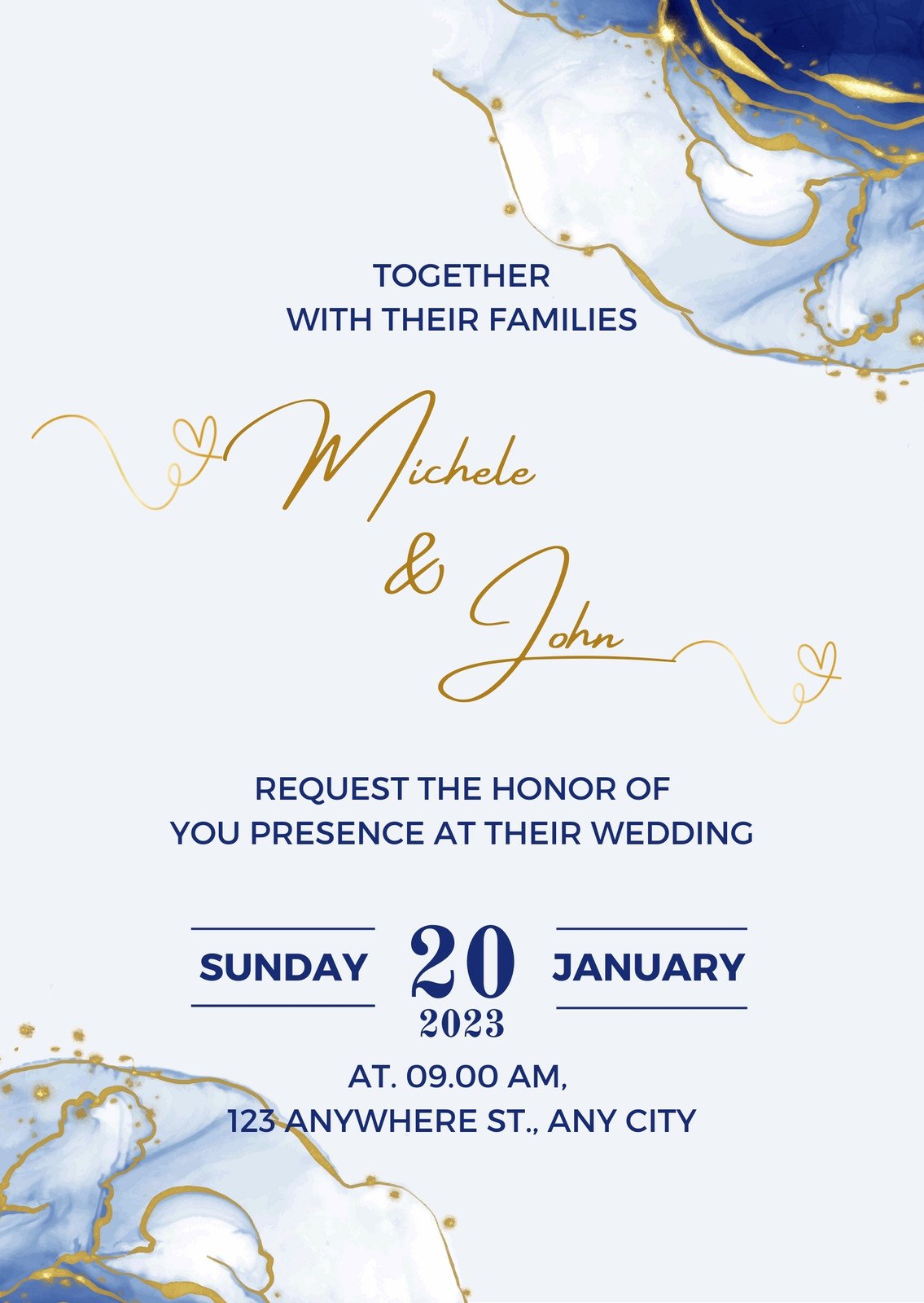 Blue Minimalist Wedding Invitation 