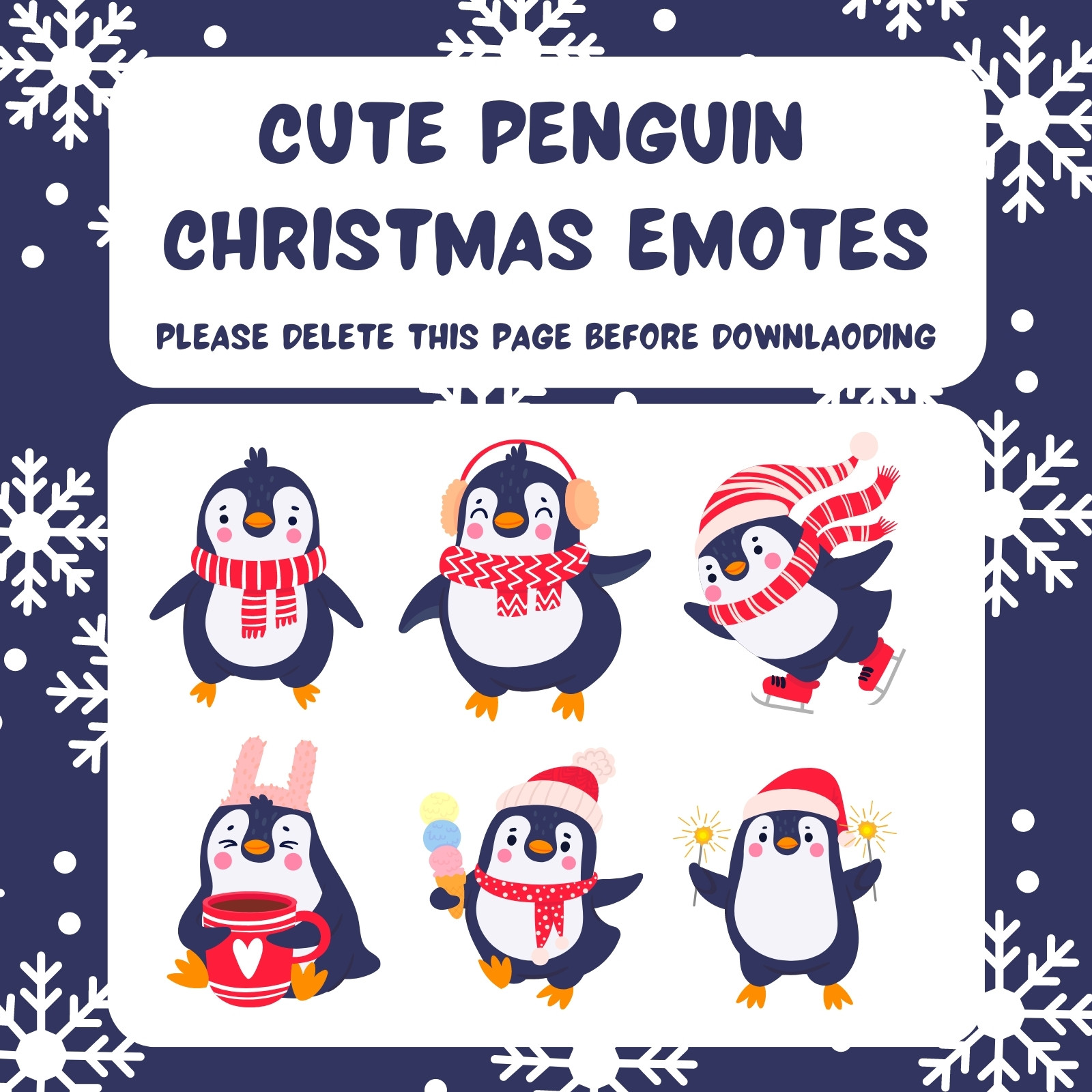 Navy White Illustrated Penguin Christmas Twitch Emote