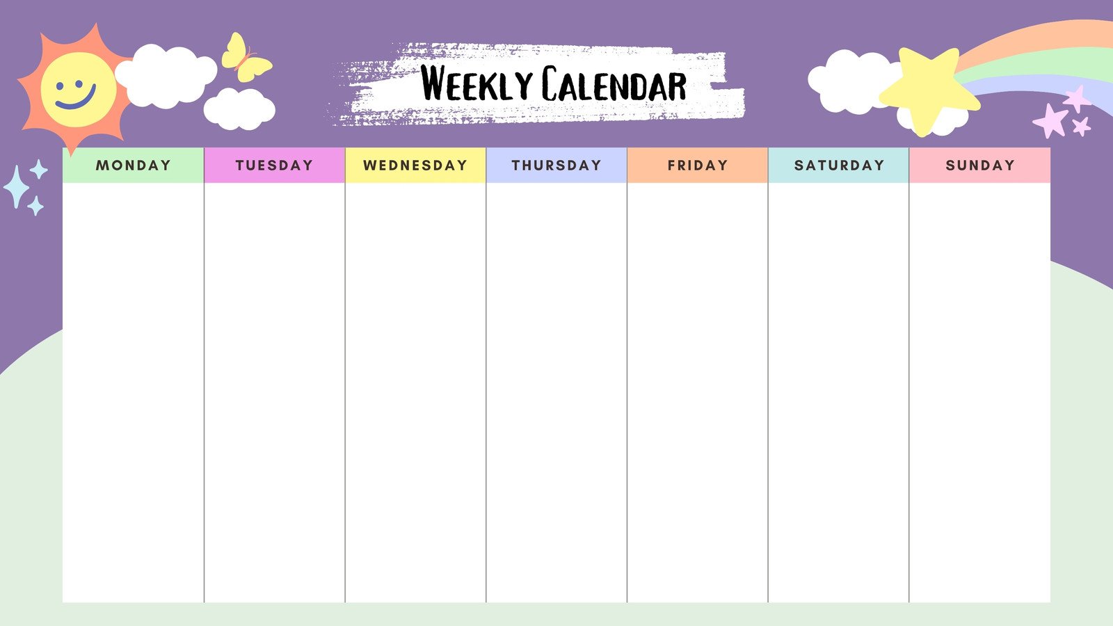 Purple Blue Cute Weekly Calendar