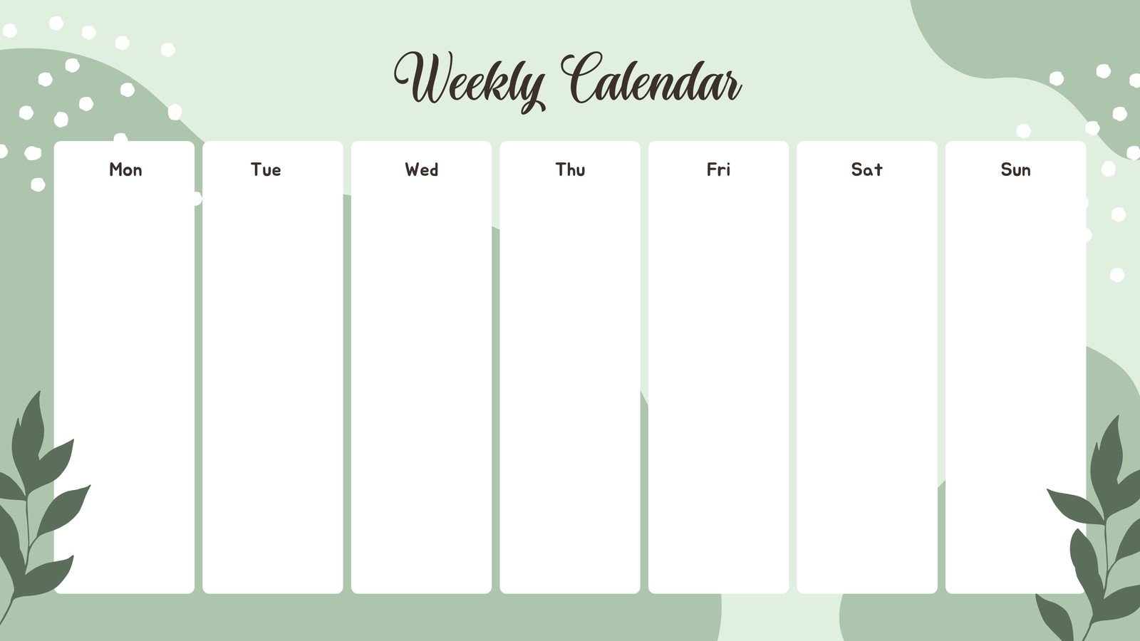 Green Creative Weekly Calendar