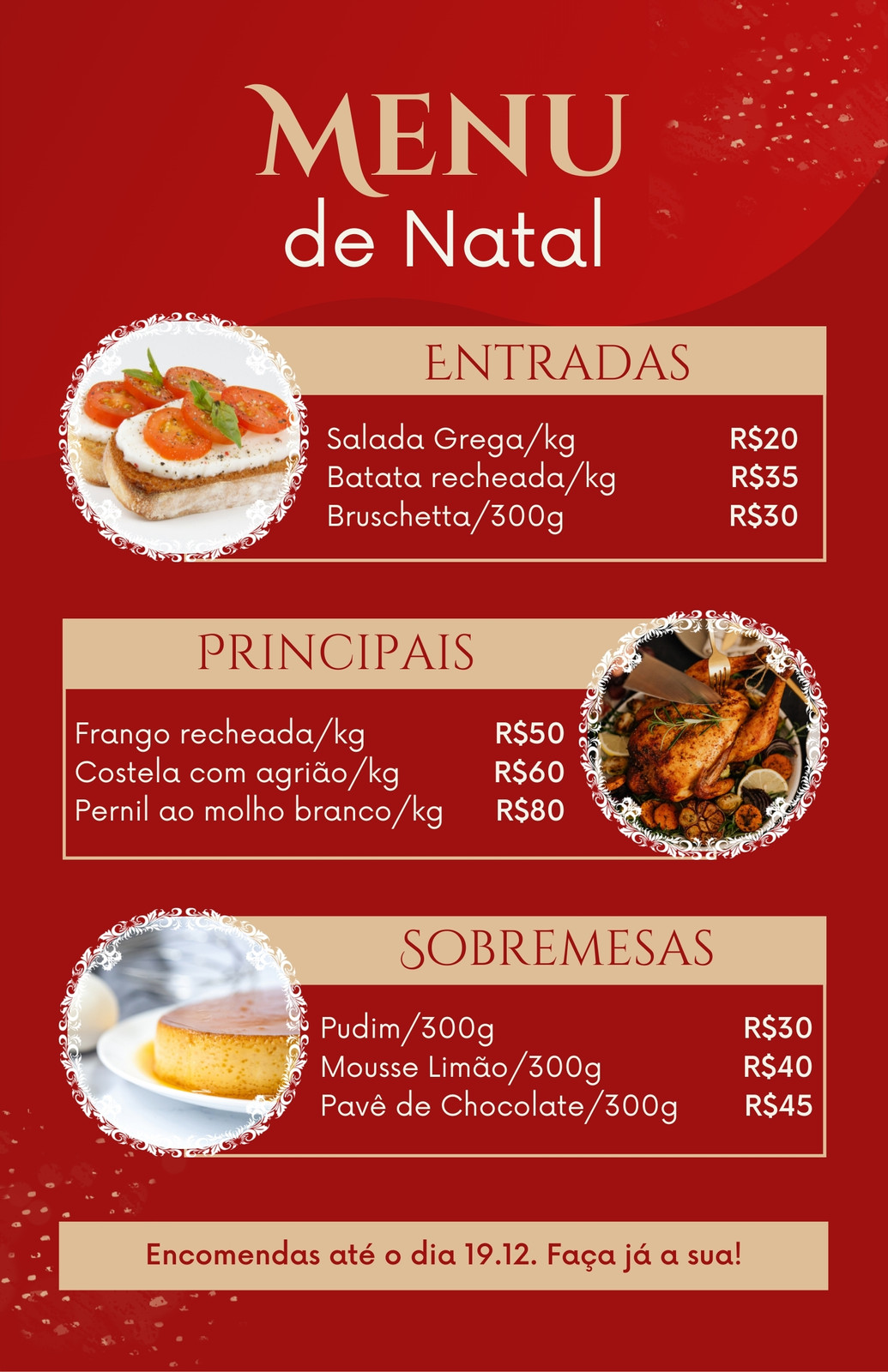 Menu Simples Clássico de Casamento de Natal