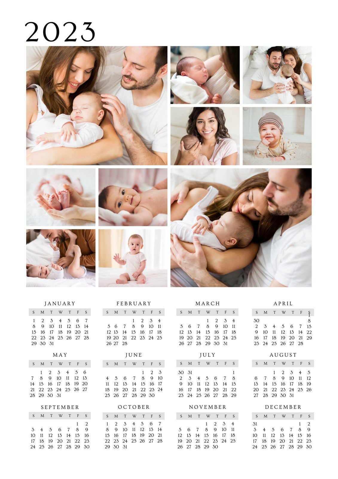 Photo collage baby 2023 year calendar